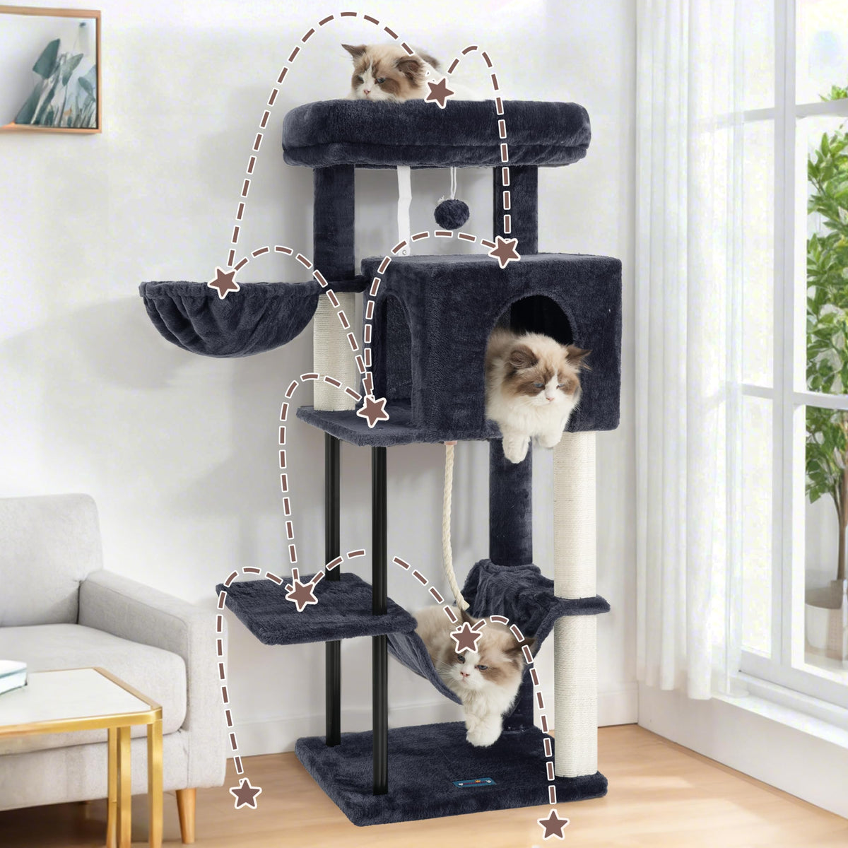 43.3 inch Smoky Gray Cat Tree with Hammock and Scratching Post Q47671