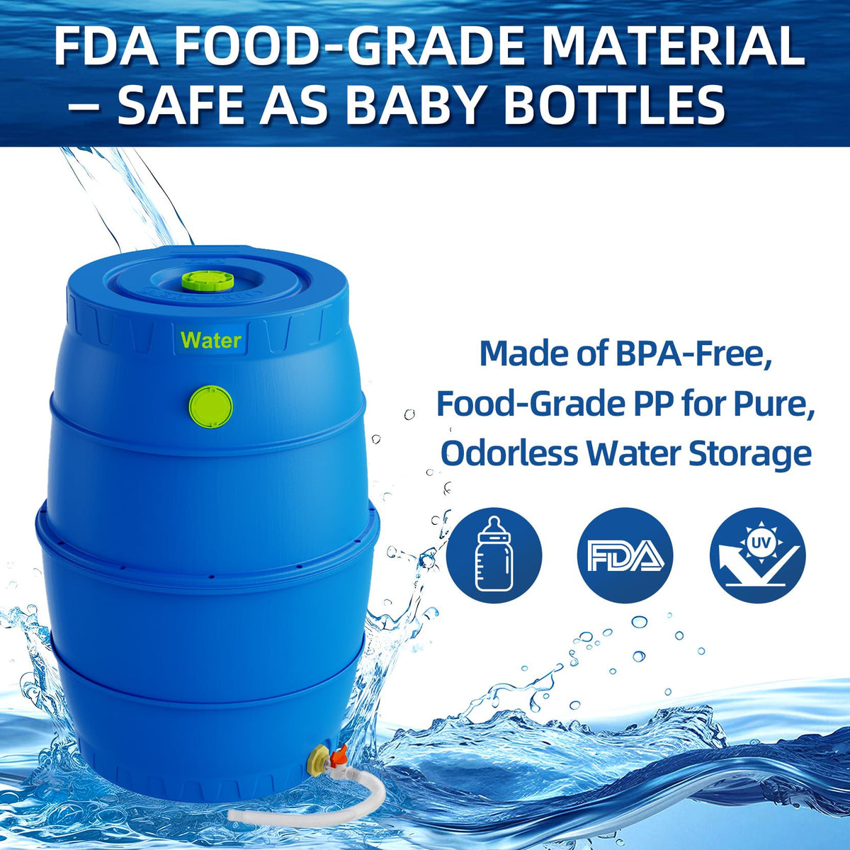50 Gallon Blue BPA-Free Water Storage Barrel with Spigot G13918
