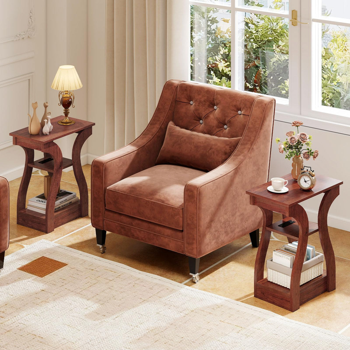 Narrow End Tables Set of 2 Wood with Charging Station B352912