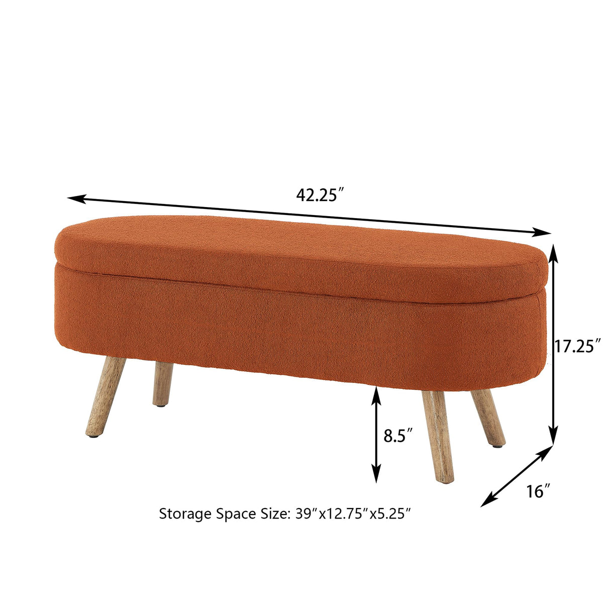 42" Oval Boucle Tufted Storage Ottoman Bench with Solid Wood Legs B61181