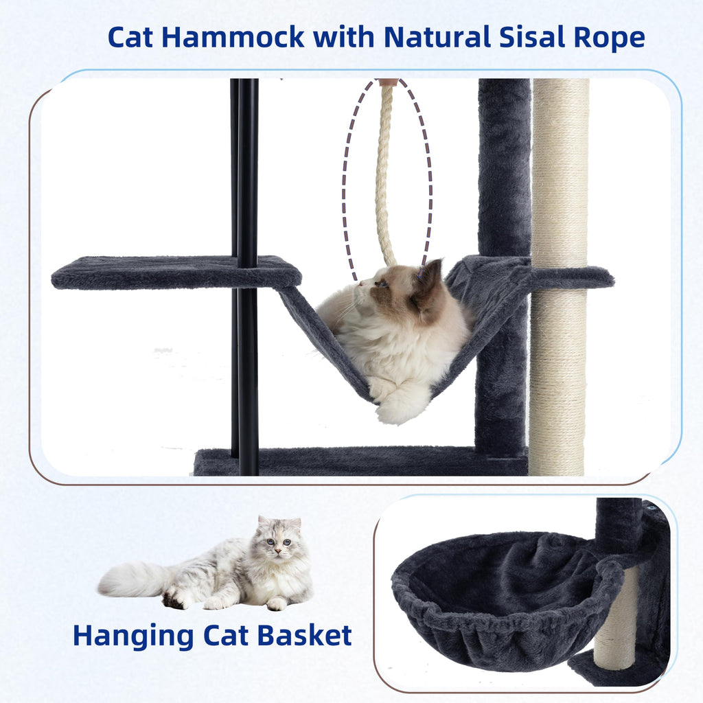 43.3 inch Smoky Gray Cat Tree with Hammock and Scratching Post Q47671