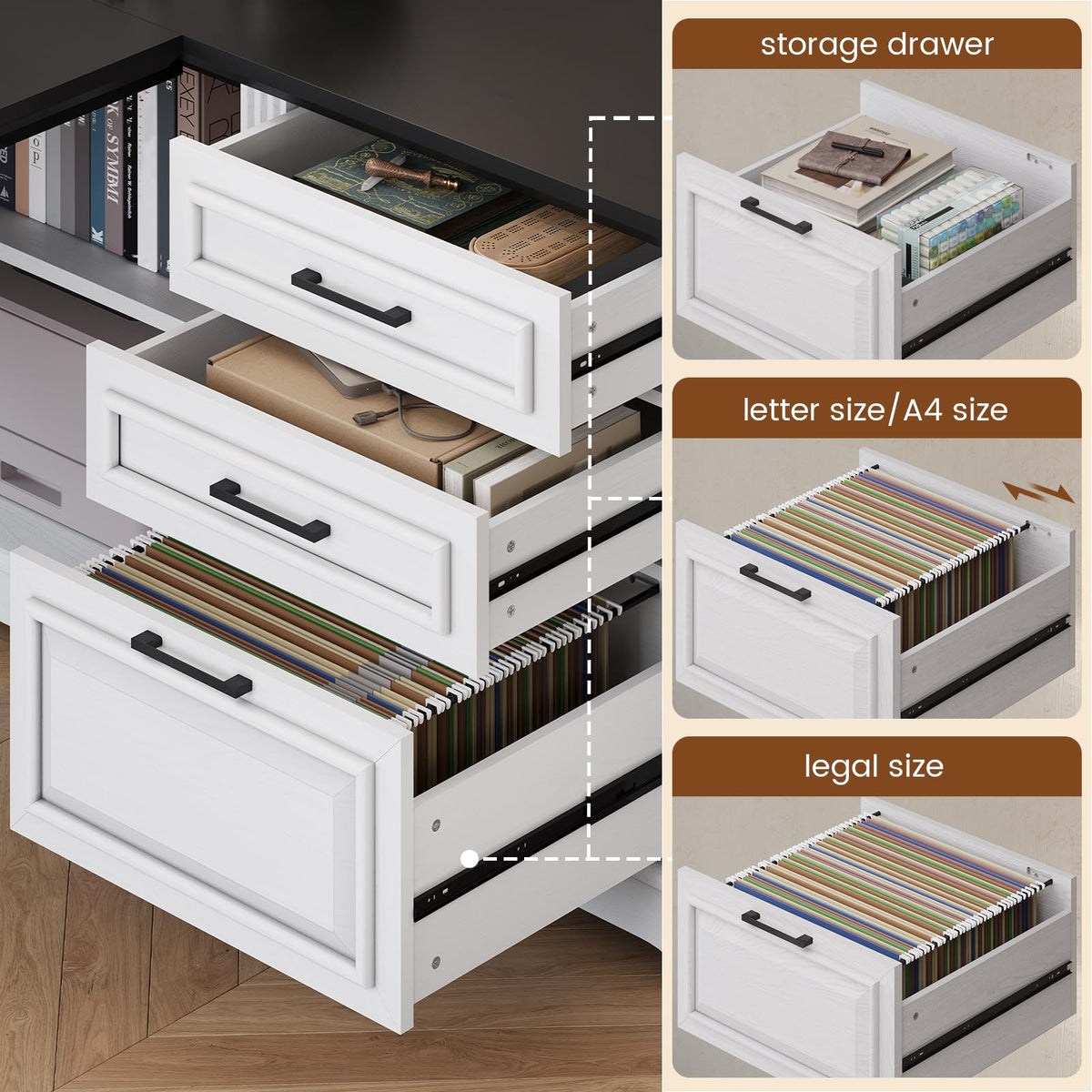 61" L Shaped Desk with Drawers E924401