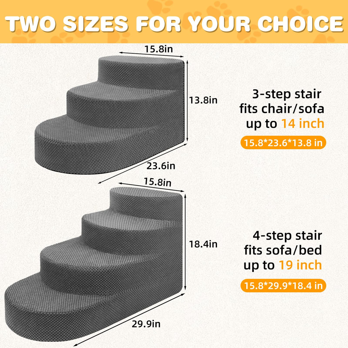 Grey 3 Steps Foam Dog Stairs A31410