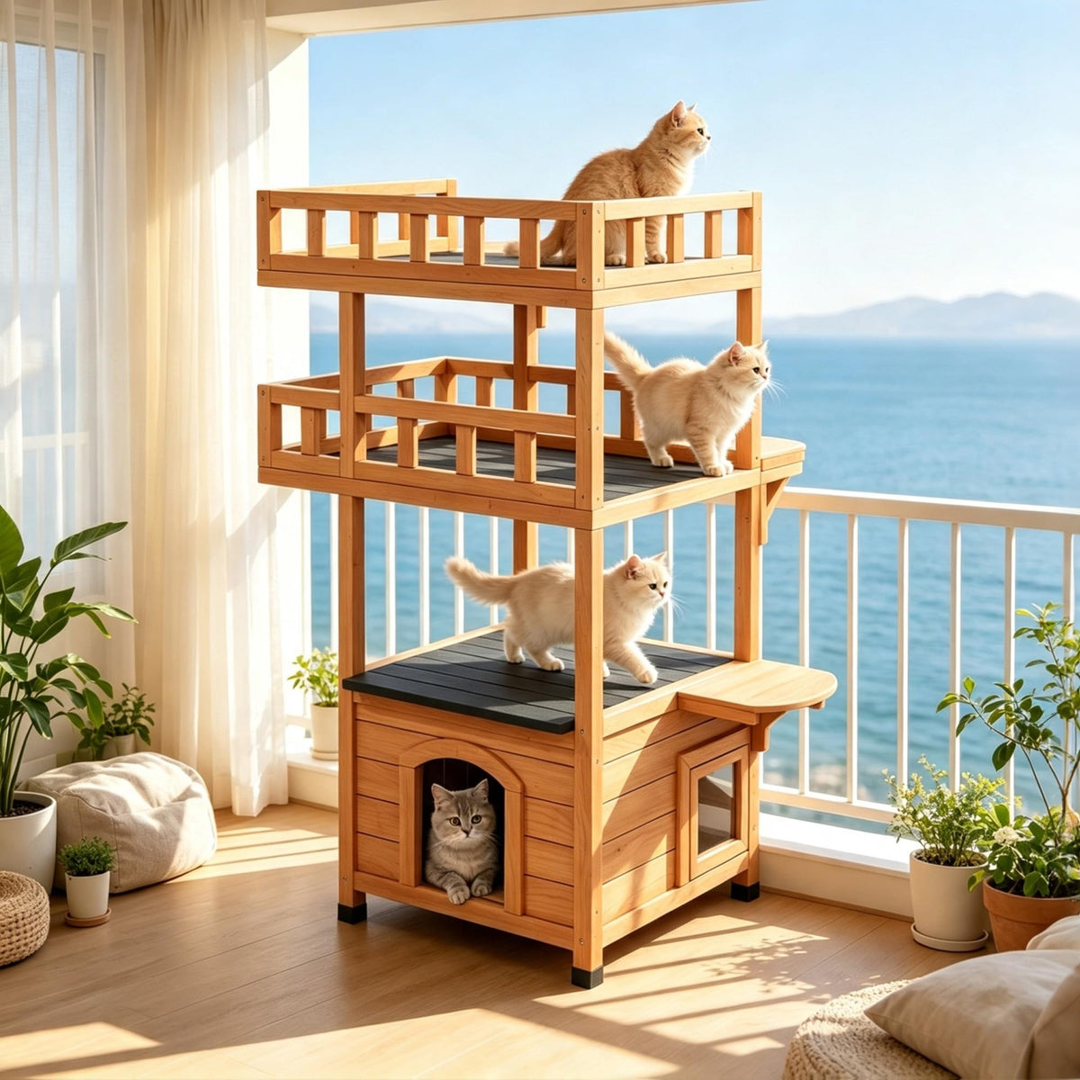 Outdoor Cat Tree Tower with Enclosed Condo O90854