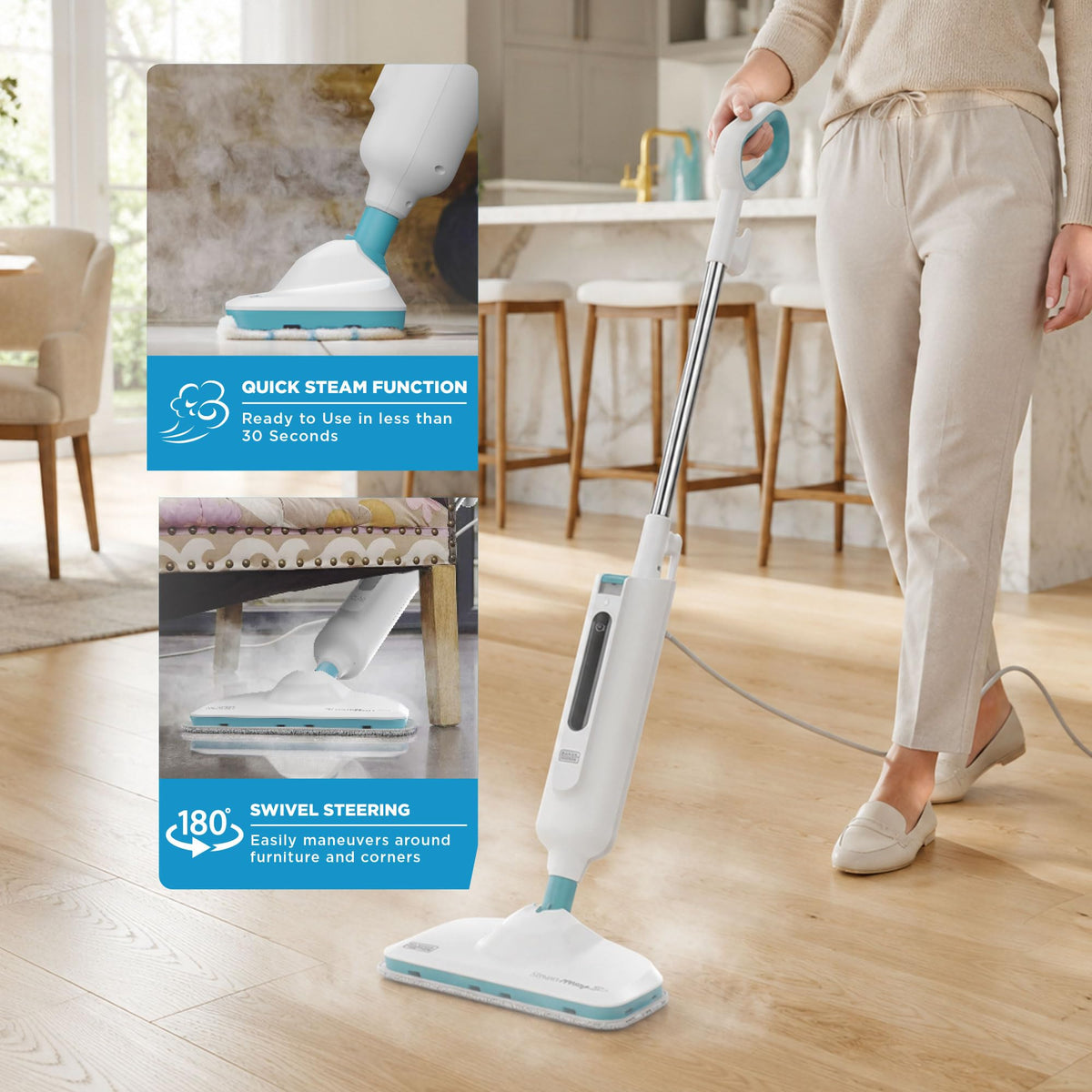 1300W Steam Mop with Carpet Glider and 2 Microfiber Pads K6651