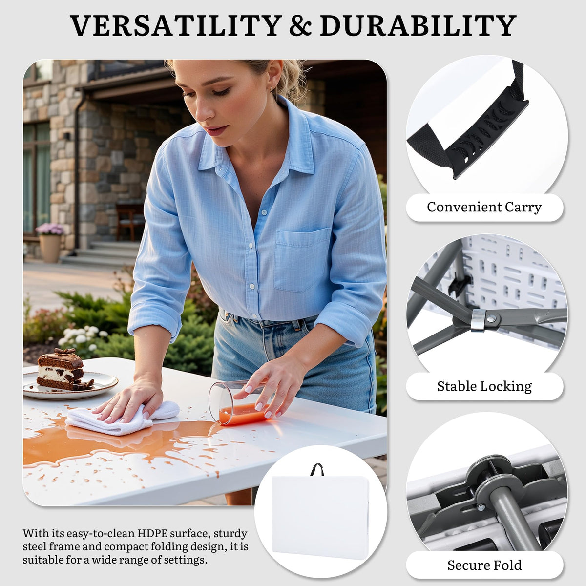 Heavy-Duty 6ft Folding Table with Handle G43561