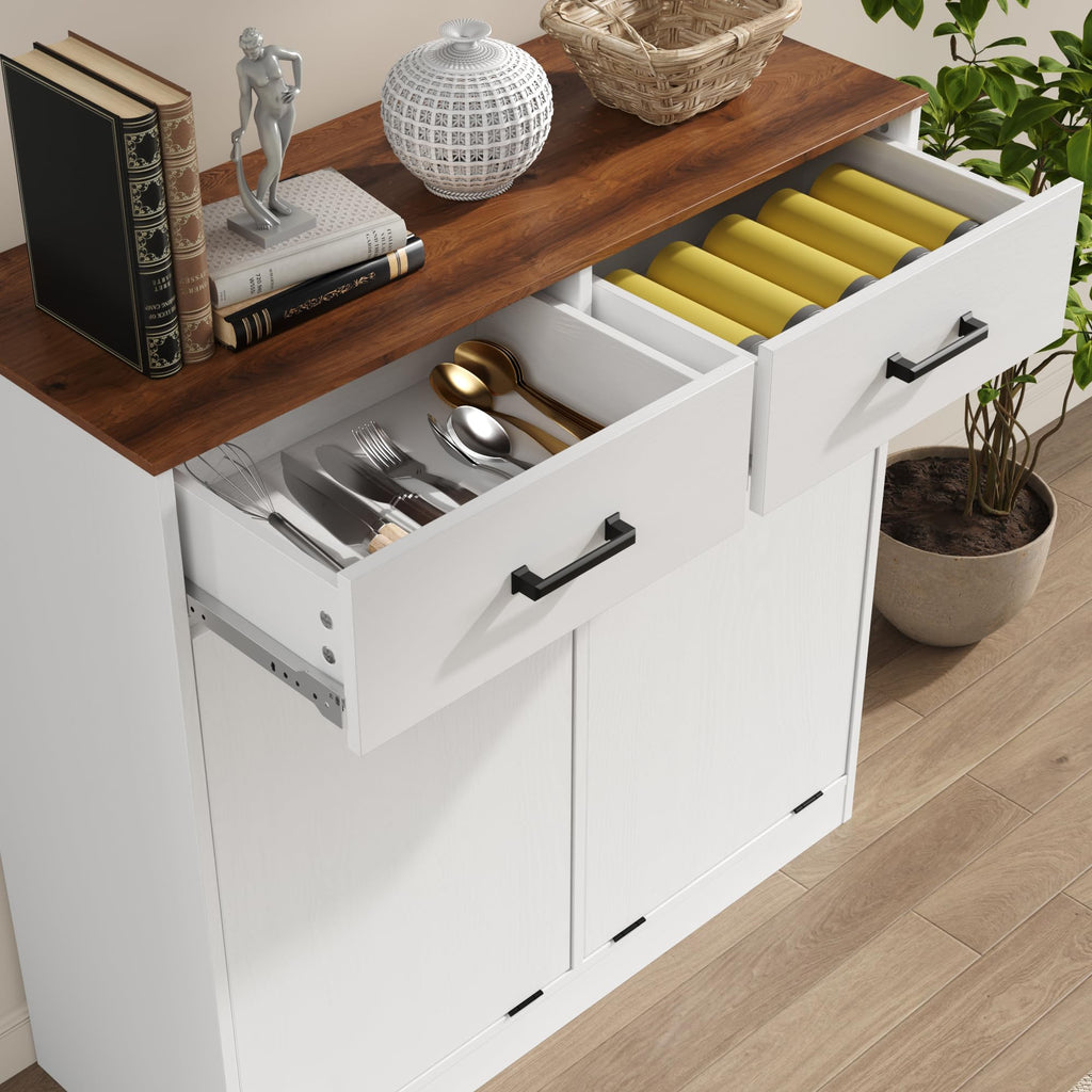 Antique White Double Tilt Out Trash Can Cabinet with 2 Drawers Z723151