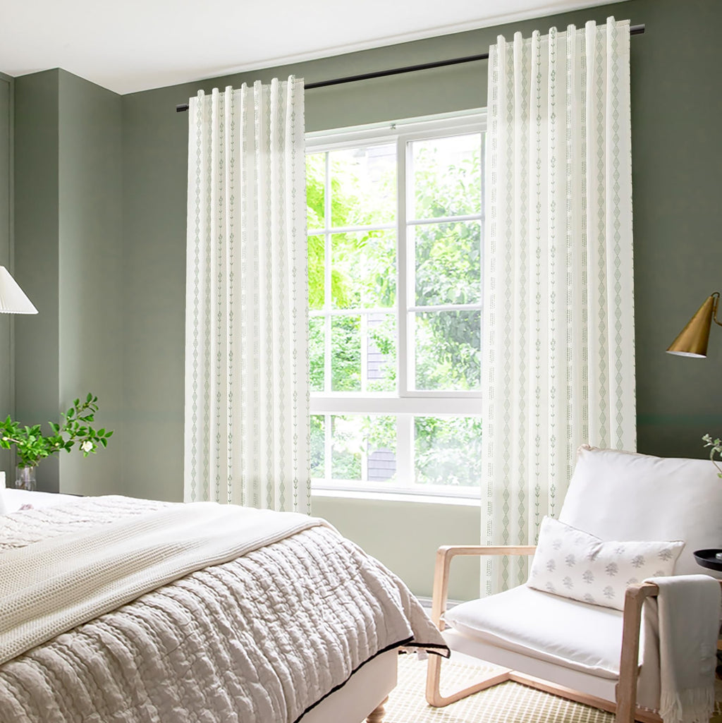 Green Striped Sheer Curtains 96 Inches Long Z14076