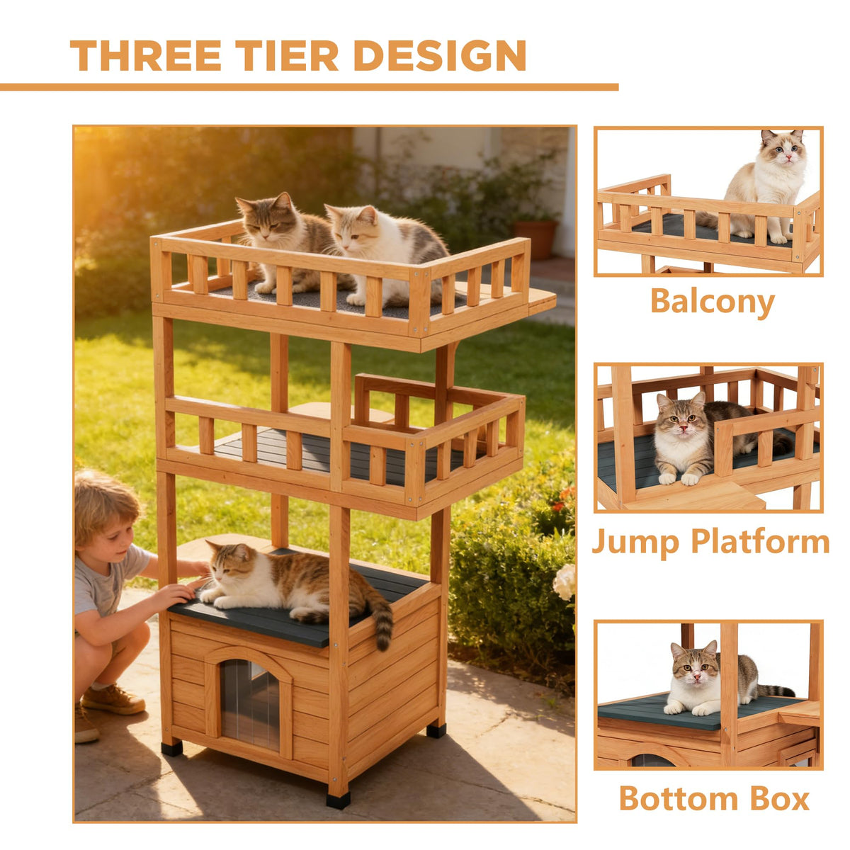 Outdoor Cat Tree Tower with Enclosed Condo O90854