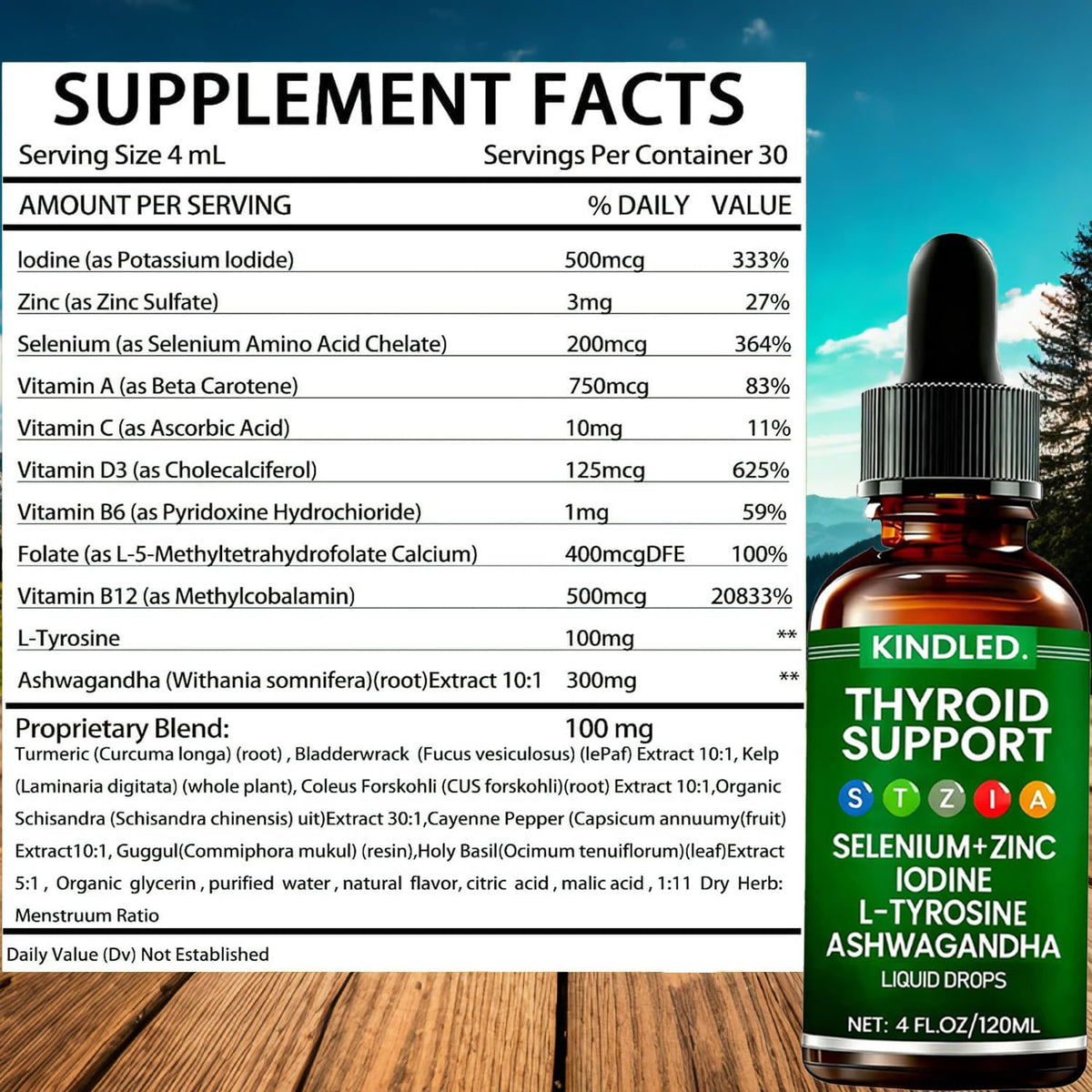 Thyroid Support Drops Selenium Zinc Iodine L-Tyrosine Ashwagandha Liquid Drops 4 FL.OZ X252