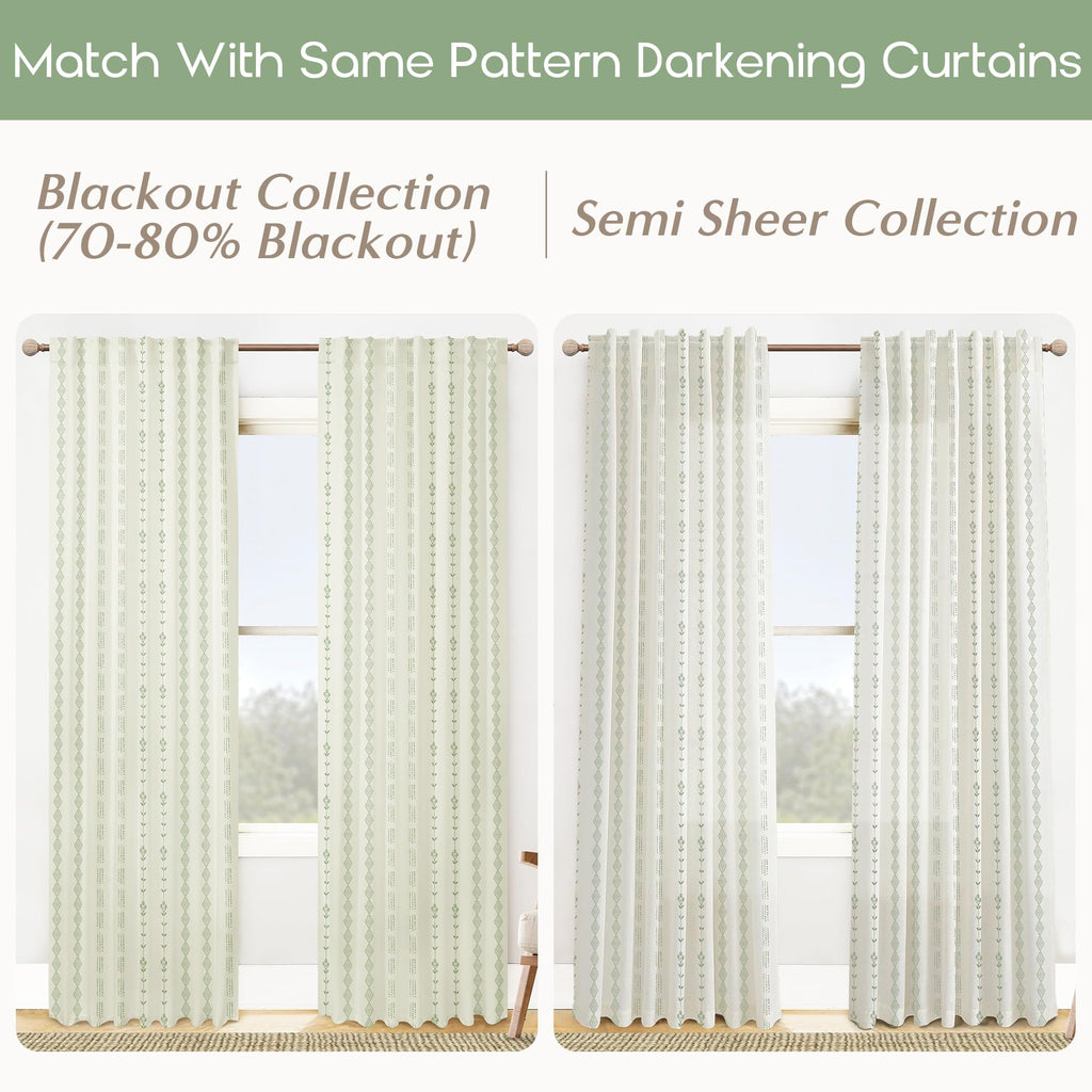 Green Striped Sheer Curtains 96 Inches Long Z14076