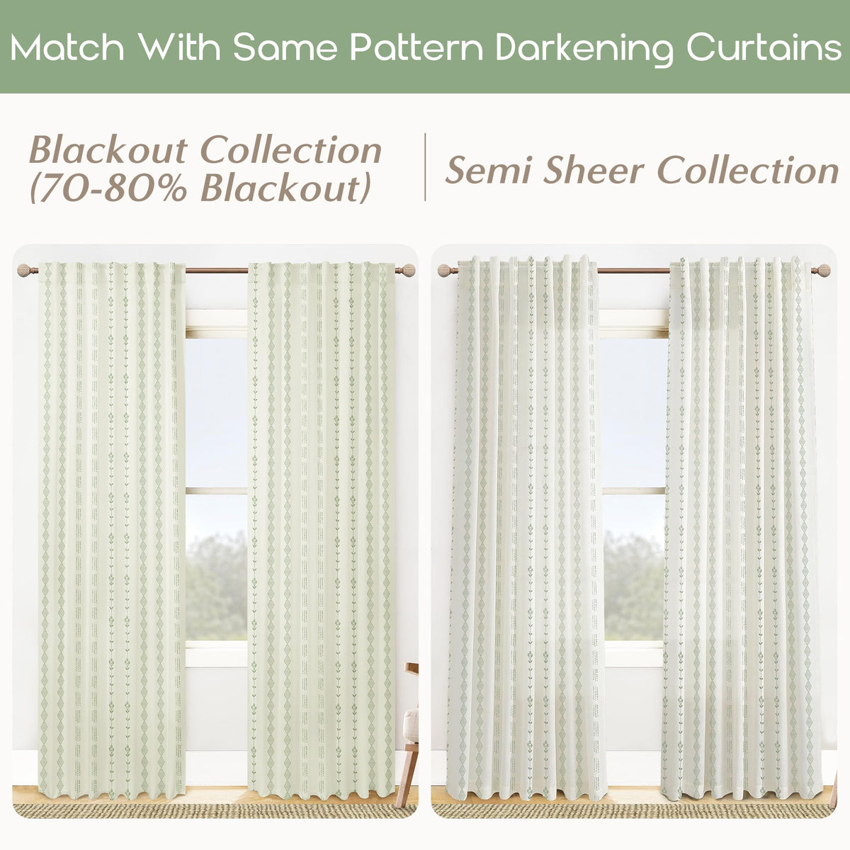 Green Striped Sheer Curtains 96 Inches Long Z14076