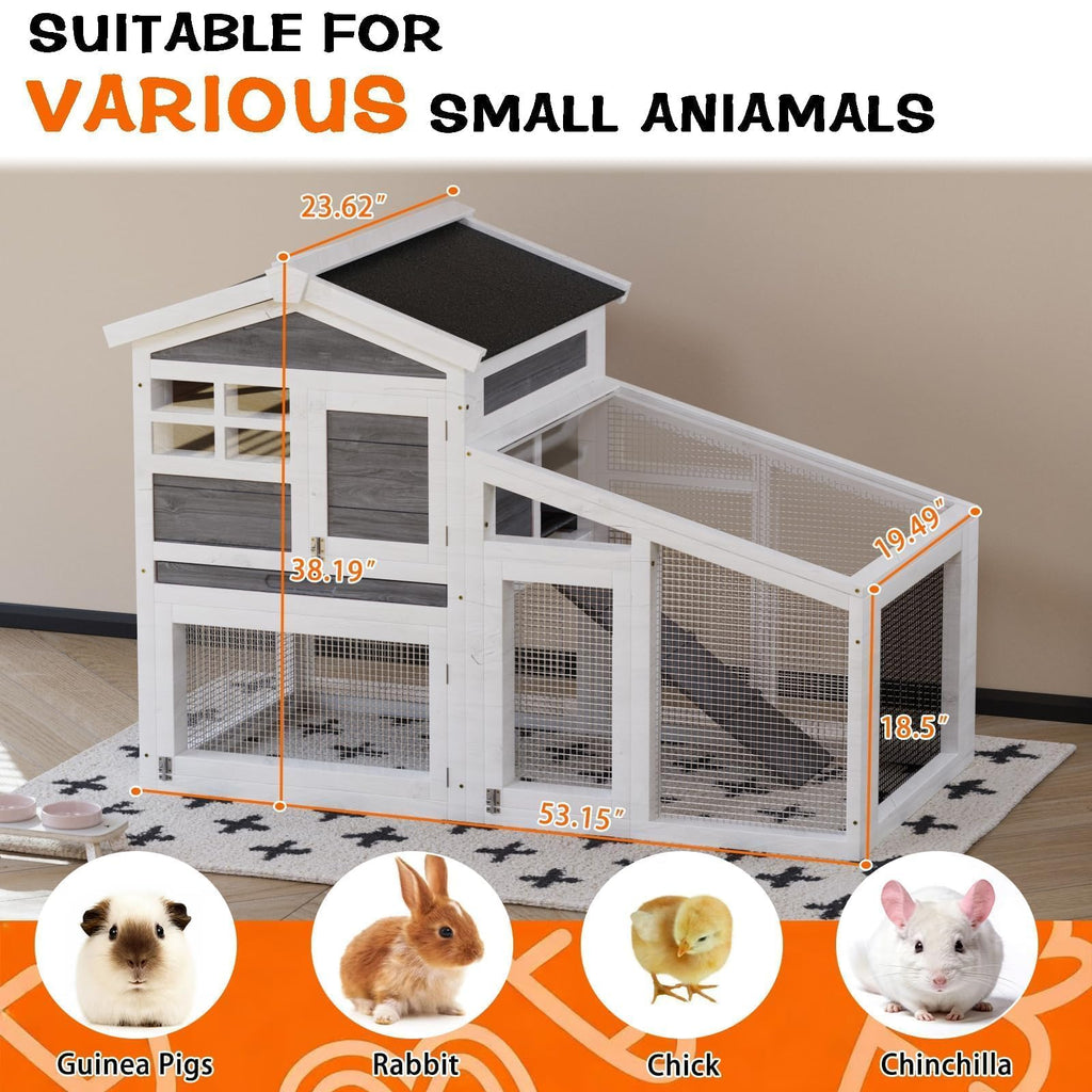 54" 2-Tier Wooden Rabbit Hutch with Run T567