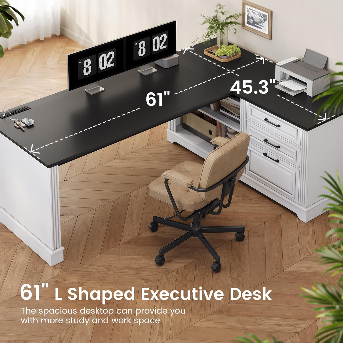 61" L Shaped Desk with Drawers E924401