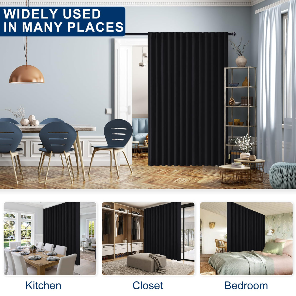 Blackout Room Divider Curtain 120 x 96 Inches Black S266303