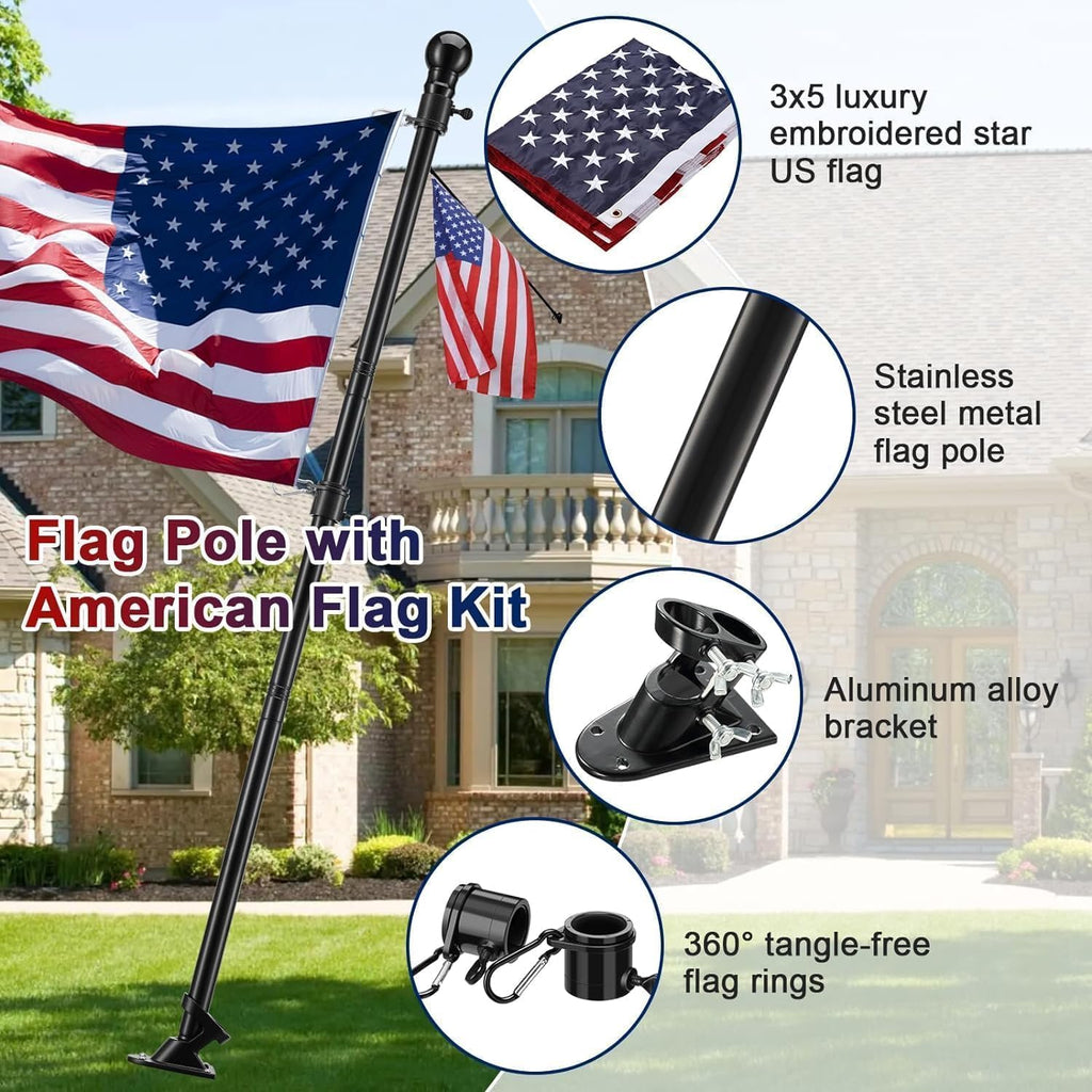 3x5 Embroidered American Flag with 5ft Flag Pole M3844