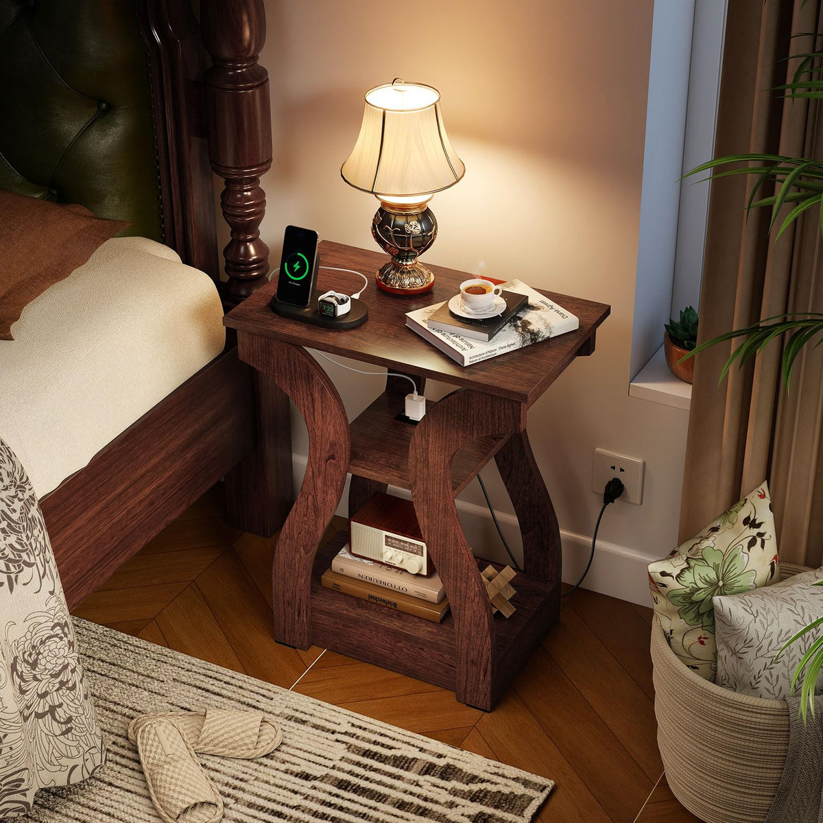 Narrow End Tables Set of 2 Wood with Charging Station B352912