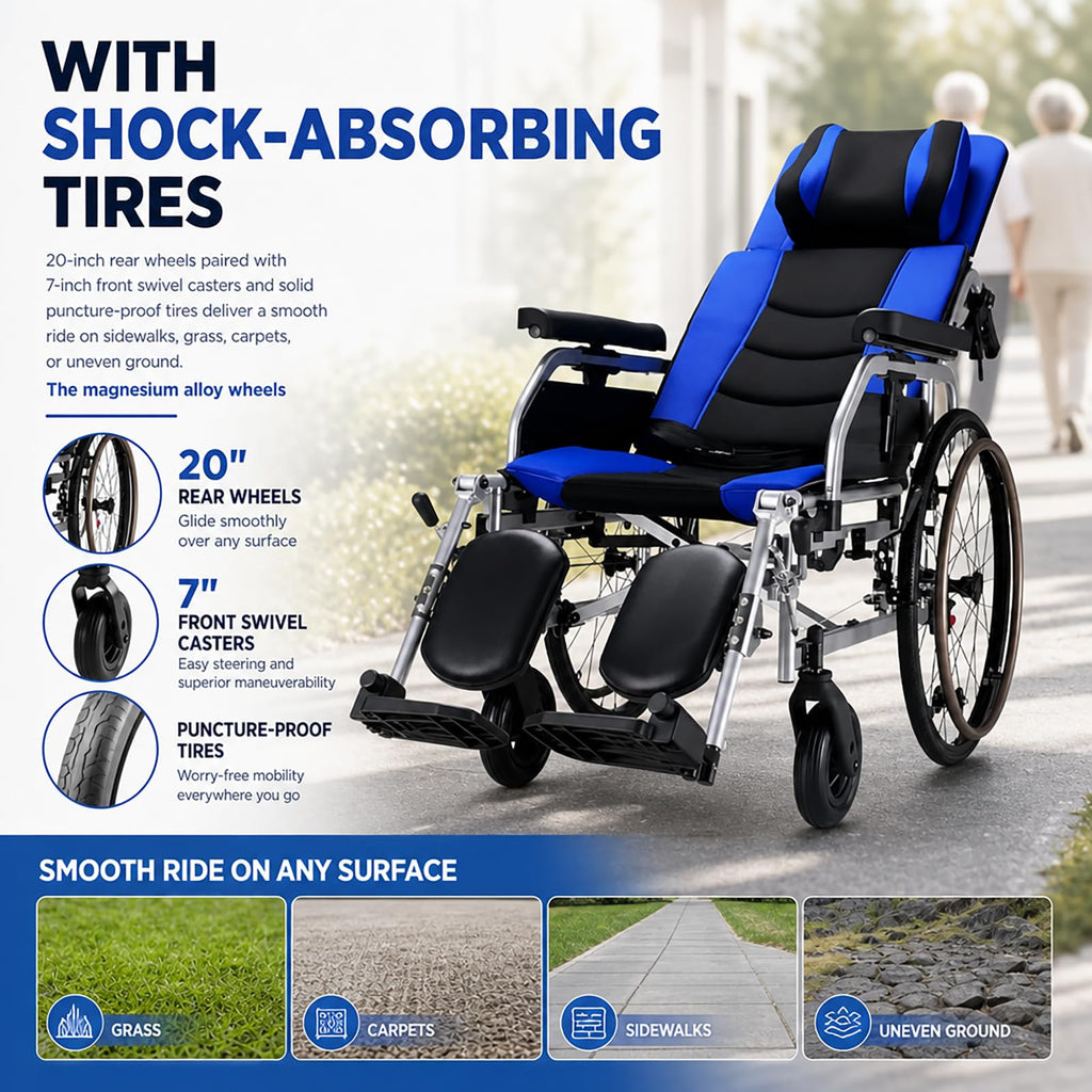 High Back Reclining Wheelchair with Elevating Leg Rests E22099