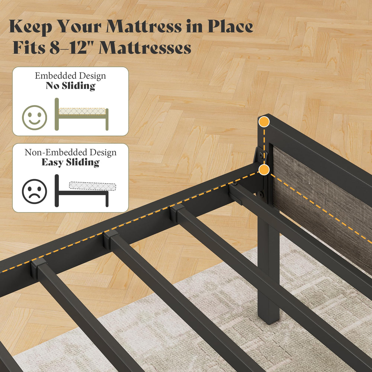 Full Size Metal Bed Frame with Charging Station S975