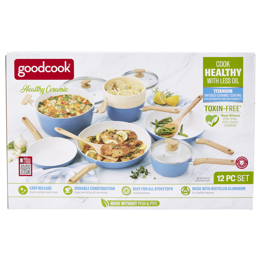 12-Piece Light Blue Ceramic Titanium-Infused Nonstick Cookware Set D818570