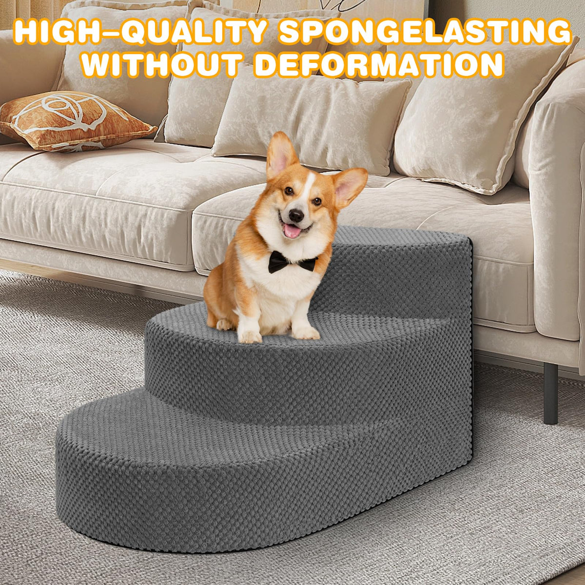 Grey 3 Steps Foam Dog Stairs A31410