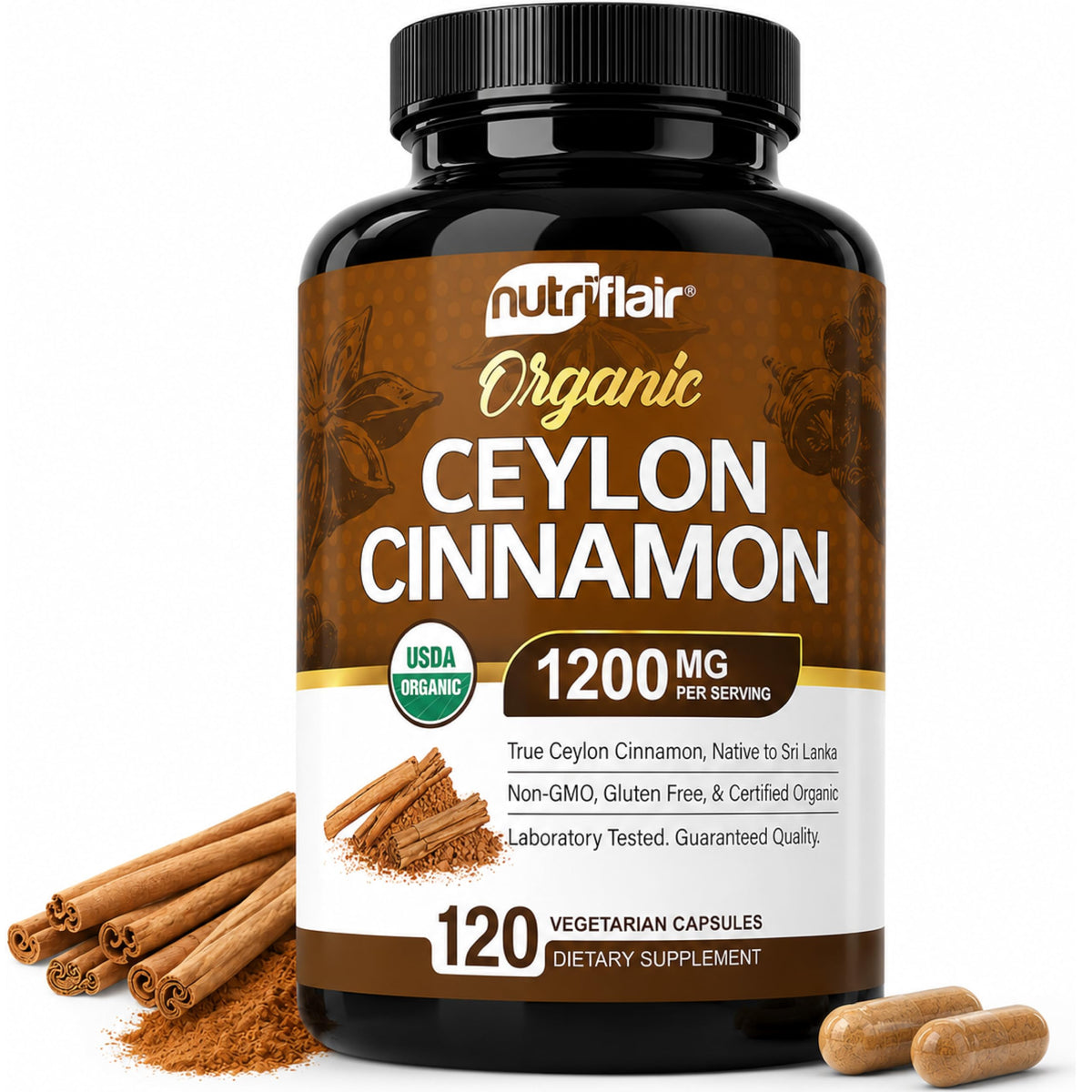 Organic Ceylon Cinnamon 1200mg 120 Capsules G30202