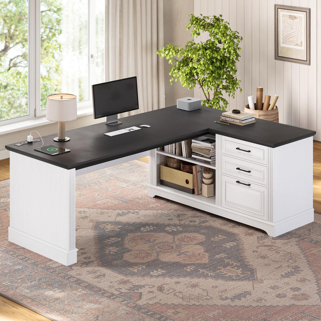 61" L Shaped Desk with Drawers E924401
