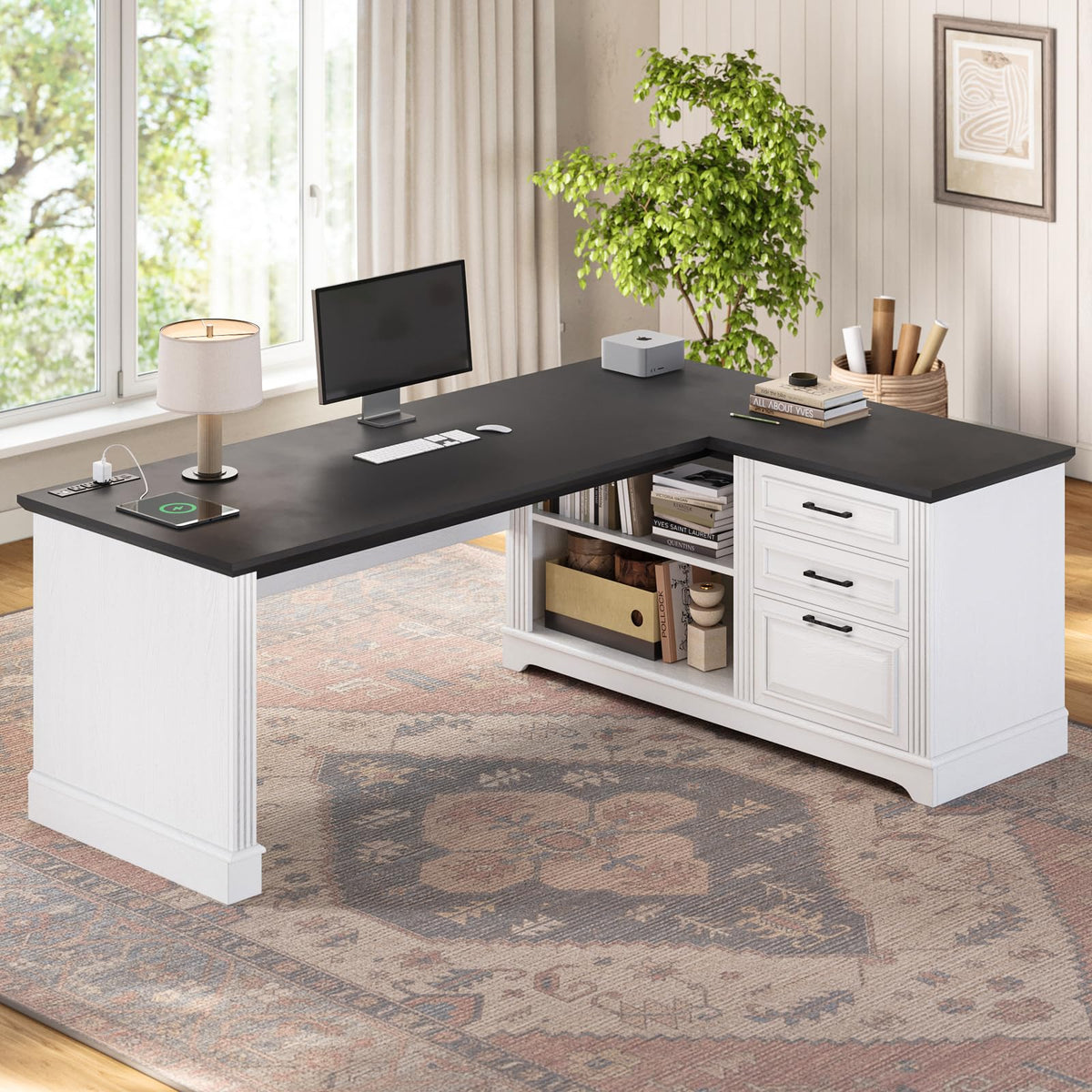 61" L Shaped Desk with Drawers E924401