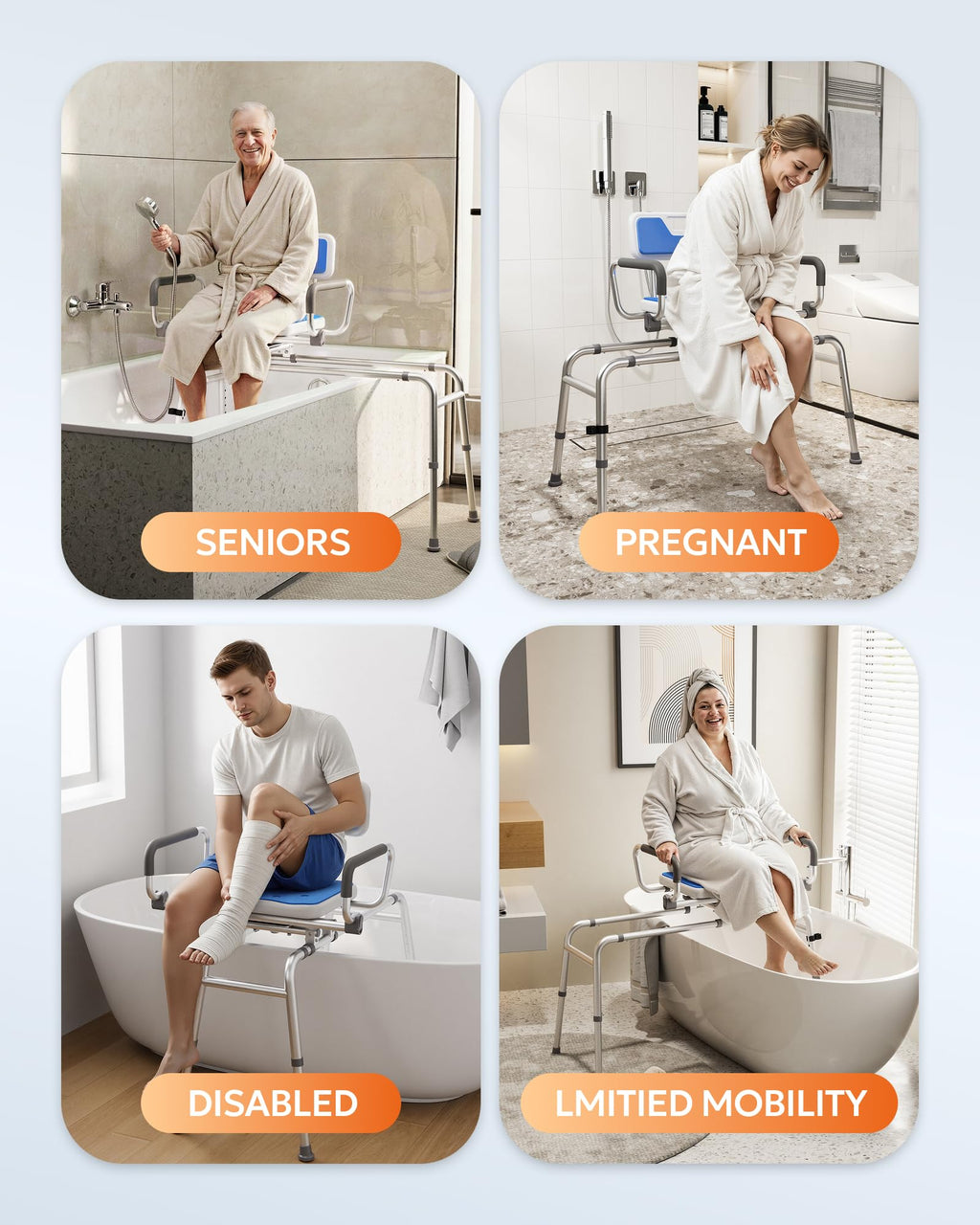 Sliding Shower Chair with 360° Swivel Seat Z180