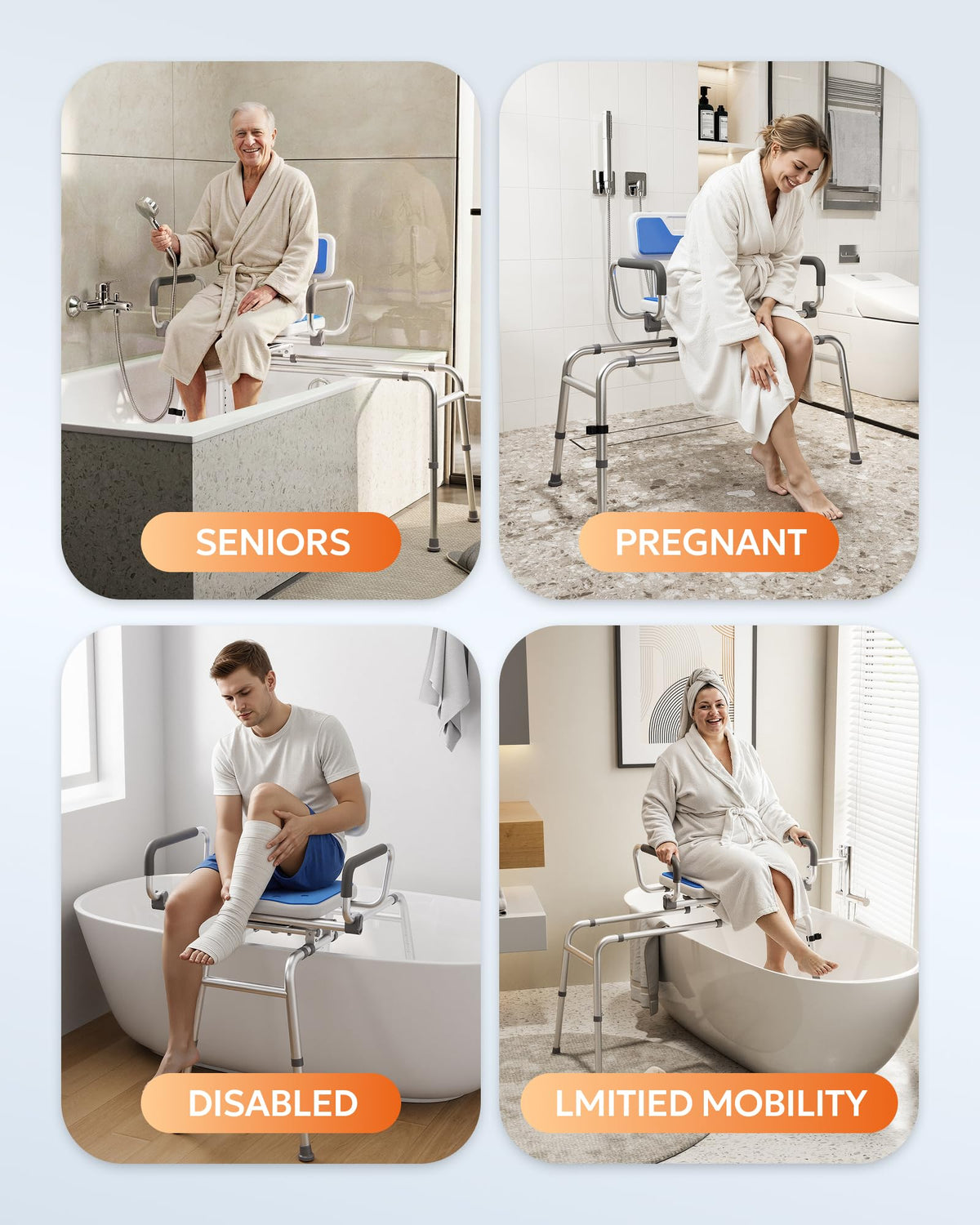 Sliding Shower Chair with 360° Swivel Seat Z180
