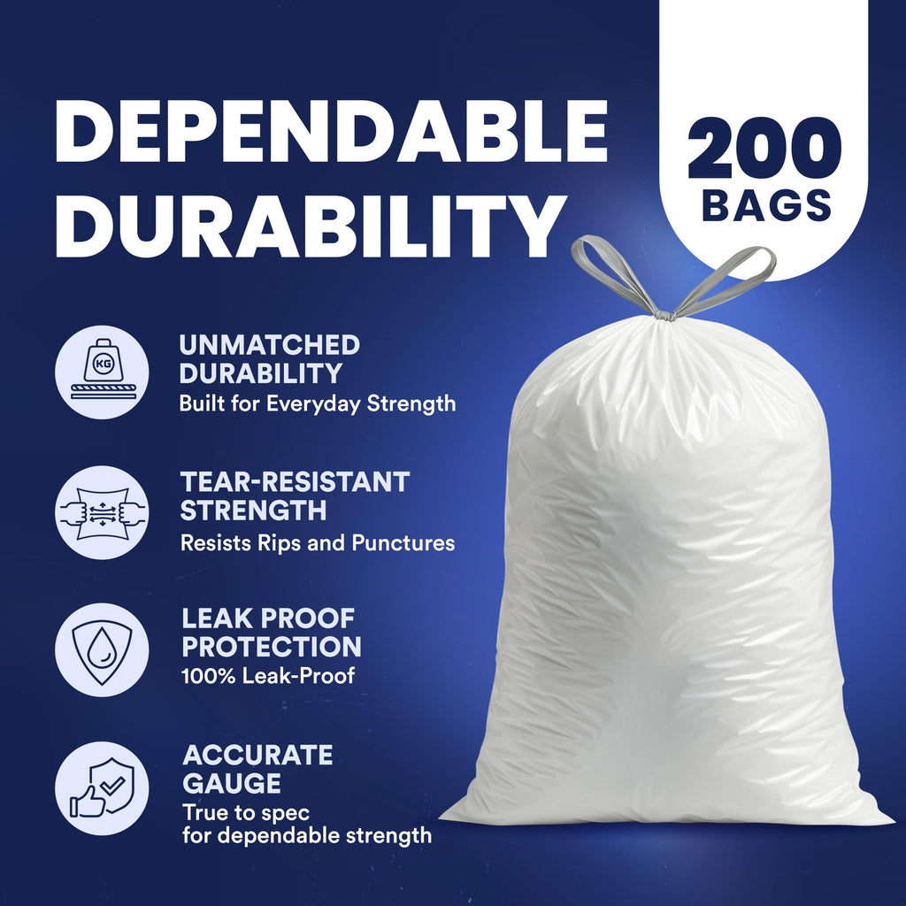 8 Gallon White Drawstring Trash Bags 200 Count G7829