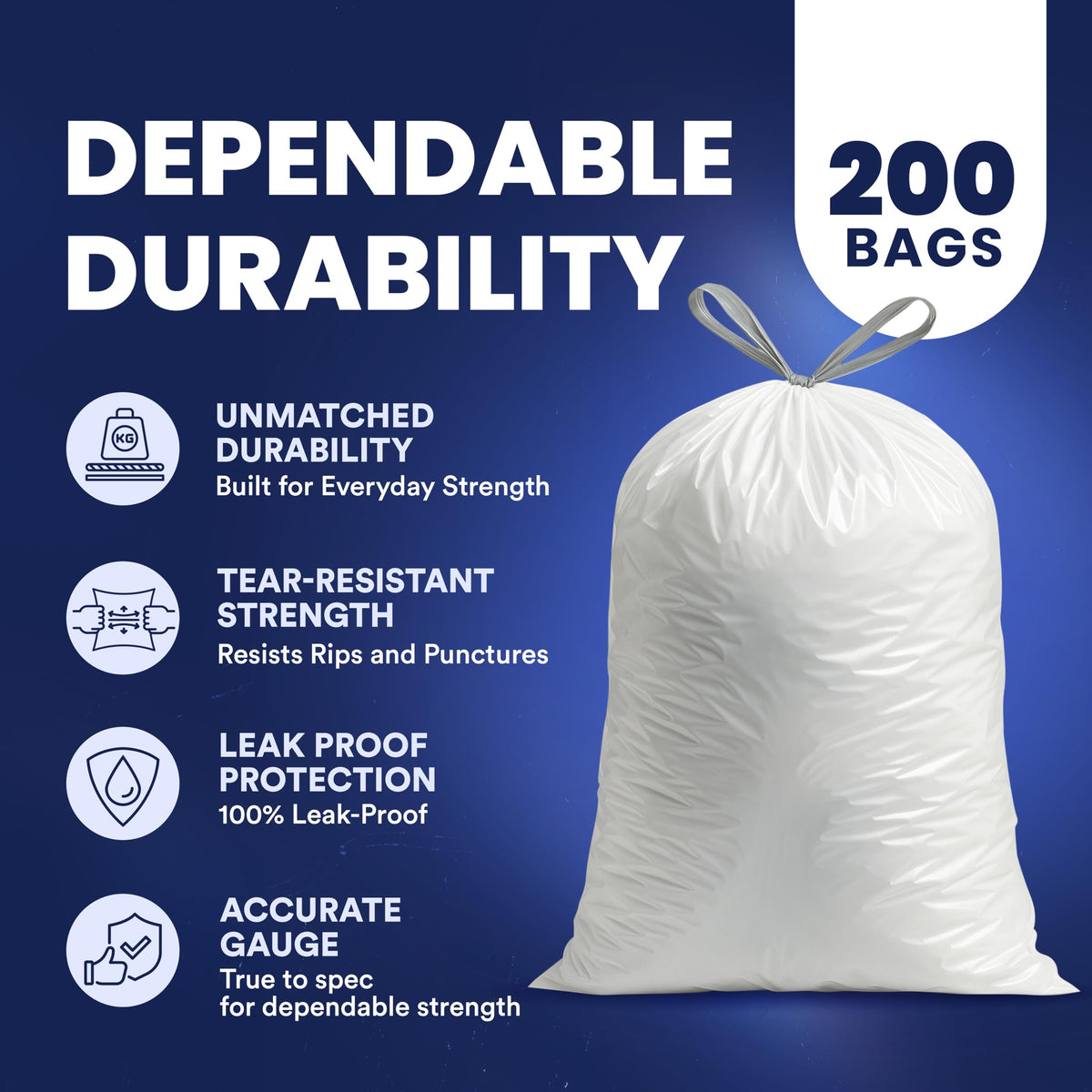 8 Gallon White Drawstring Trash Bags 200 Count G7829
