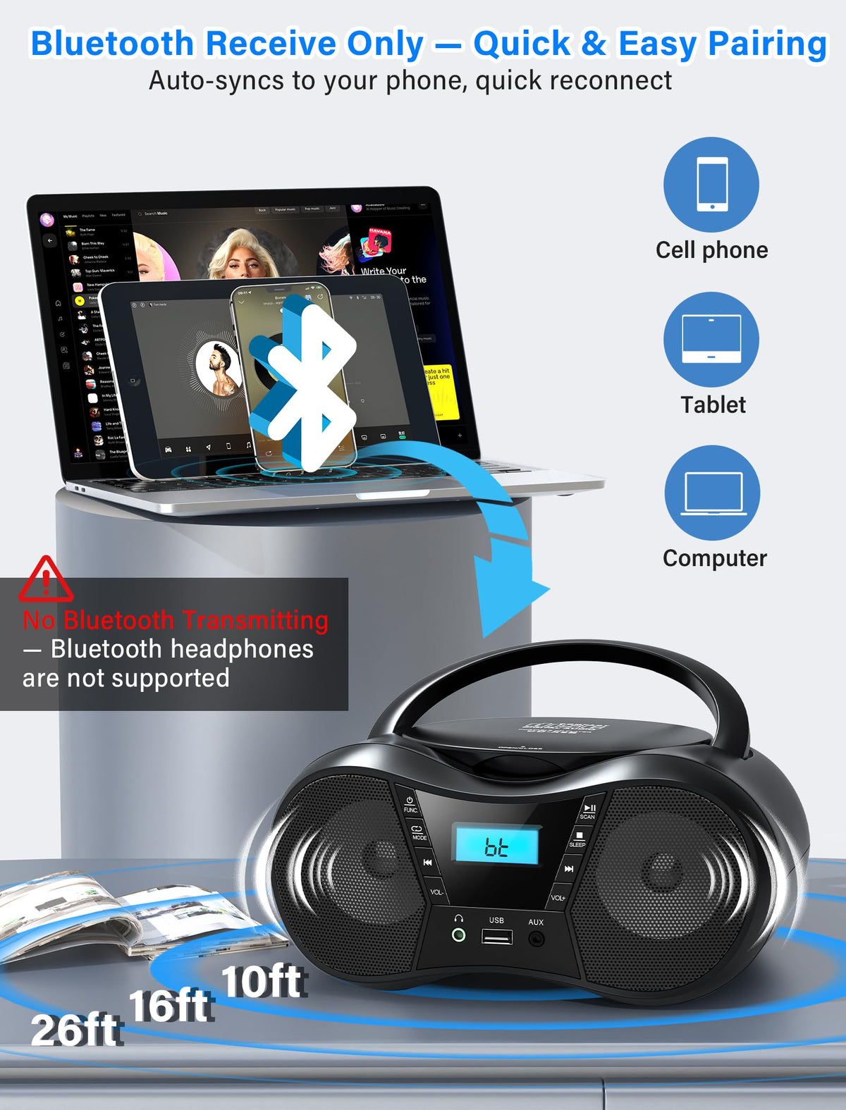 Portable Boombox CD Player with Bluetooth S2194
