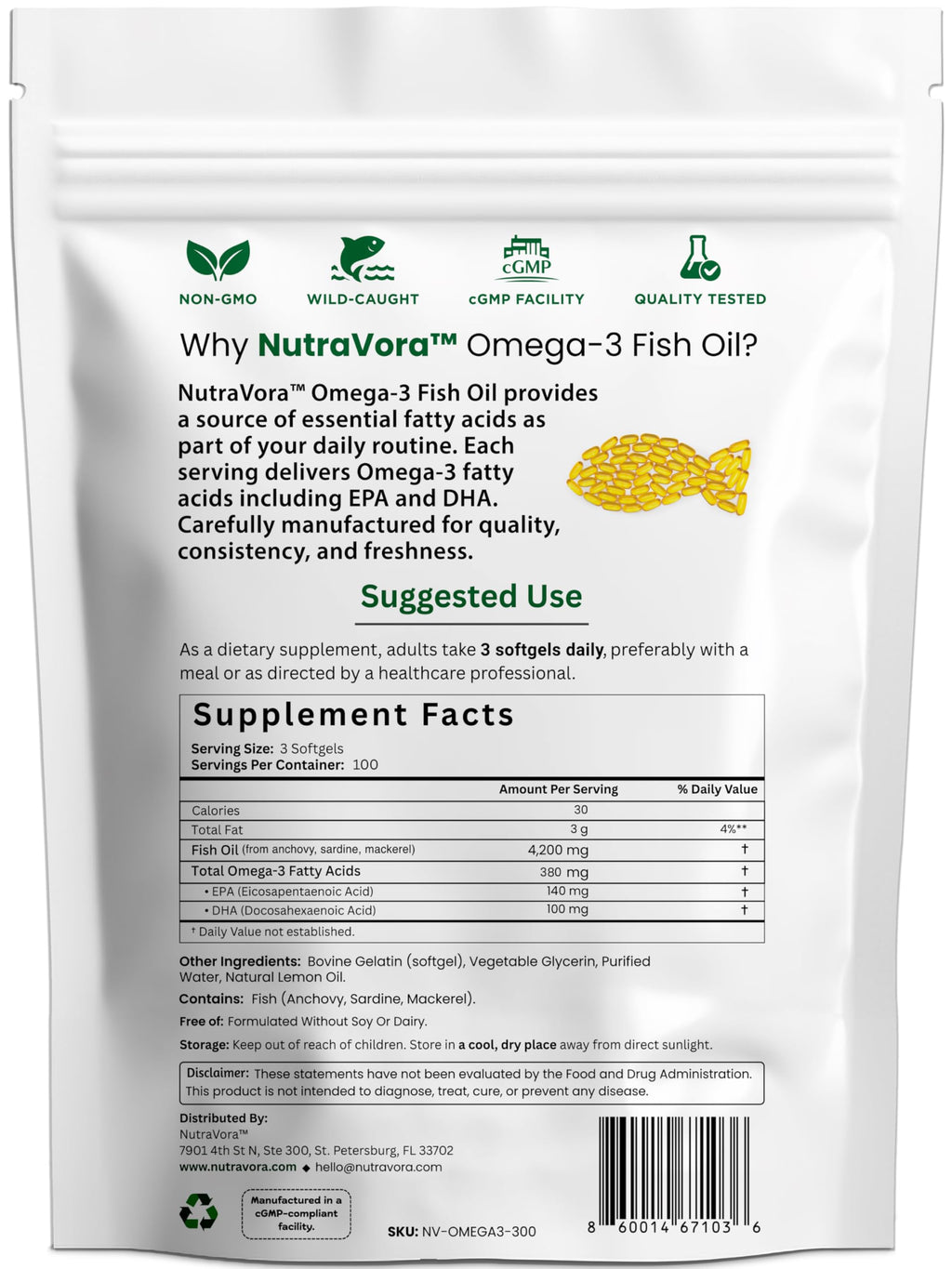 Omega 3 Fish Oil 4,200 mg Lemon Flavor 300 Softgels O885