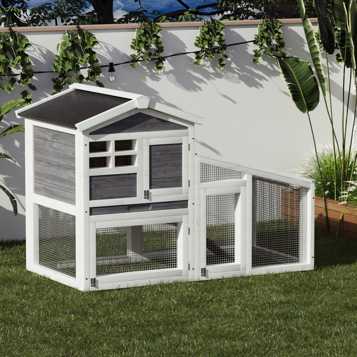 54" 2-Tier Wooden Rabbit Hutch with Run T567