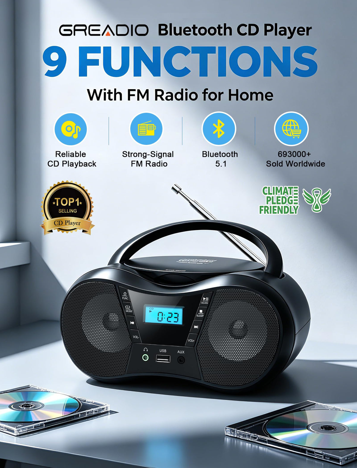 Portable Boombox CD Player with Bluetooth S2194