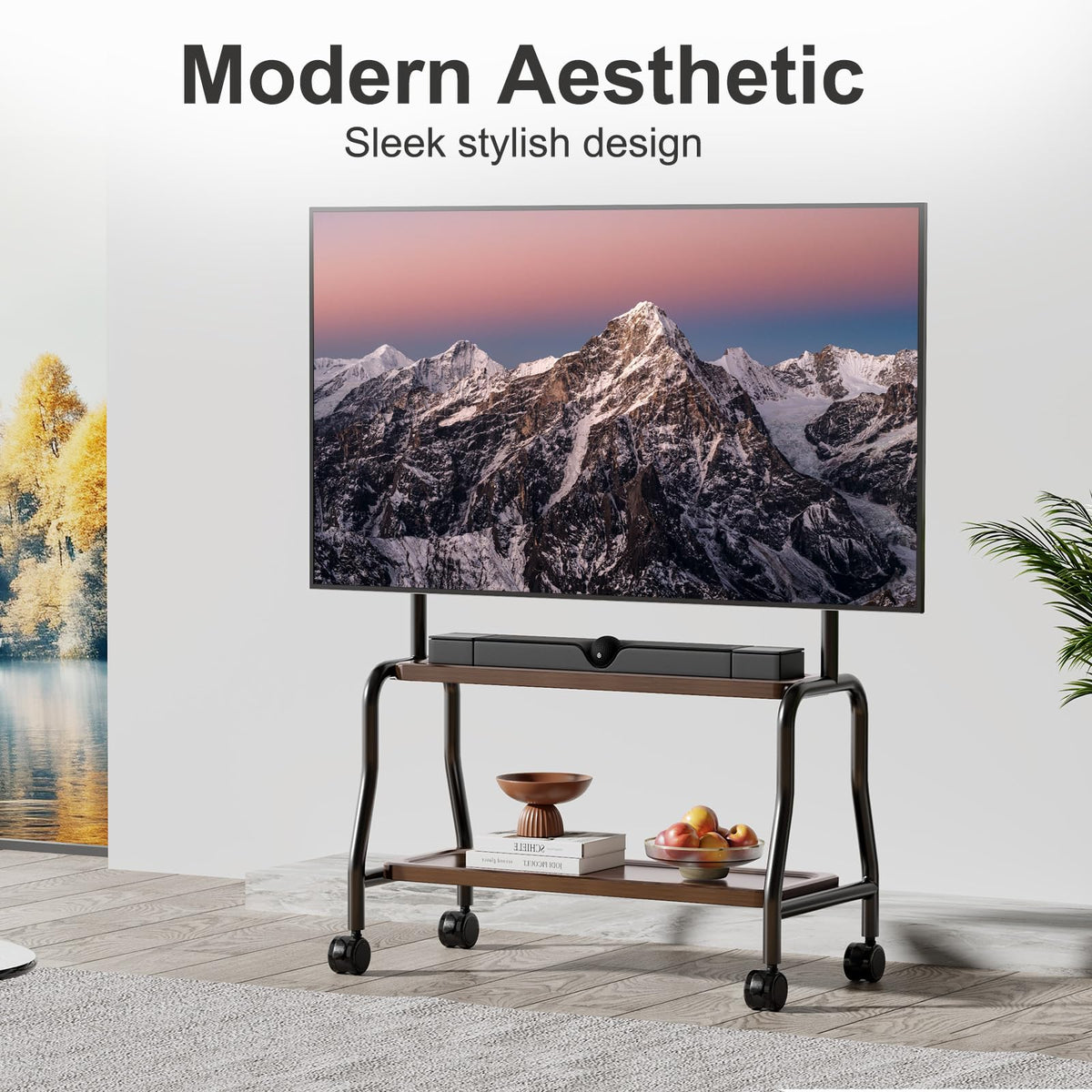 Rolling TV Stand on Wheels for 32-75 Inch TVs with Double Shelves K743