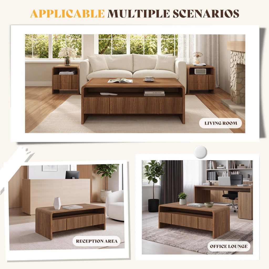 Fluted Coffee Table with Storage D811607