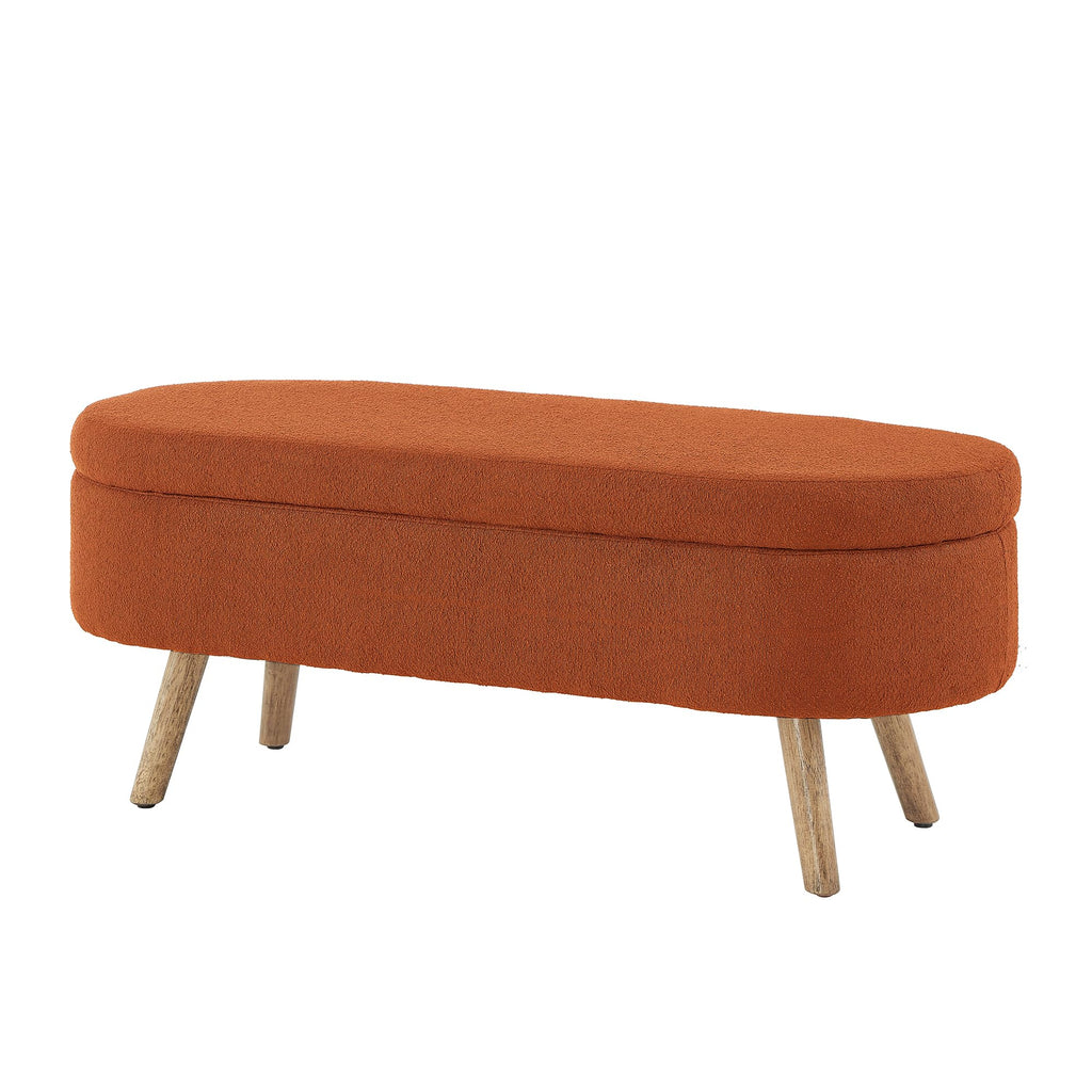42" Oval Boucle Tufted Storage Ottoman Bench with Solid Wood Legs B61181