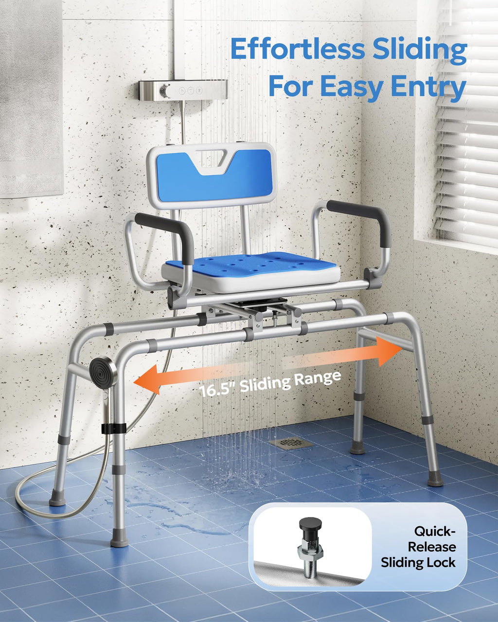 Sliding Shower Chair with 360° Swivel Seat Z180