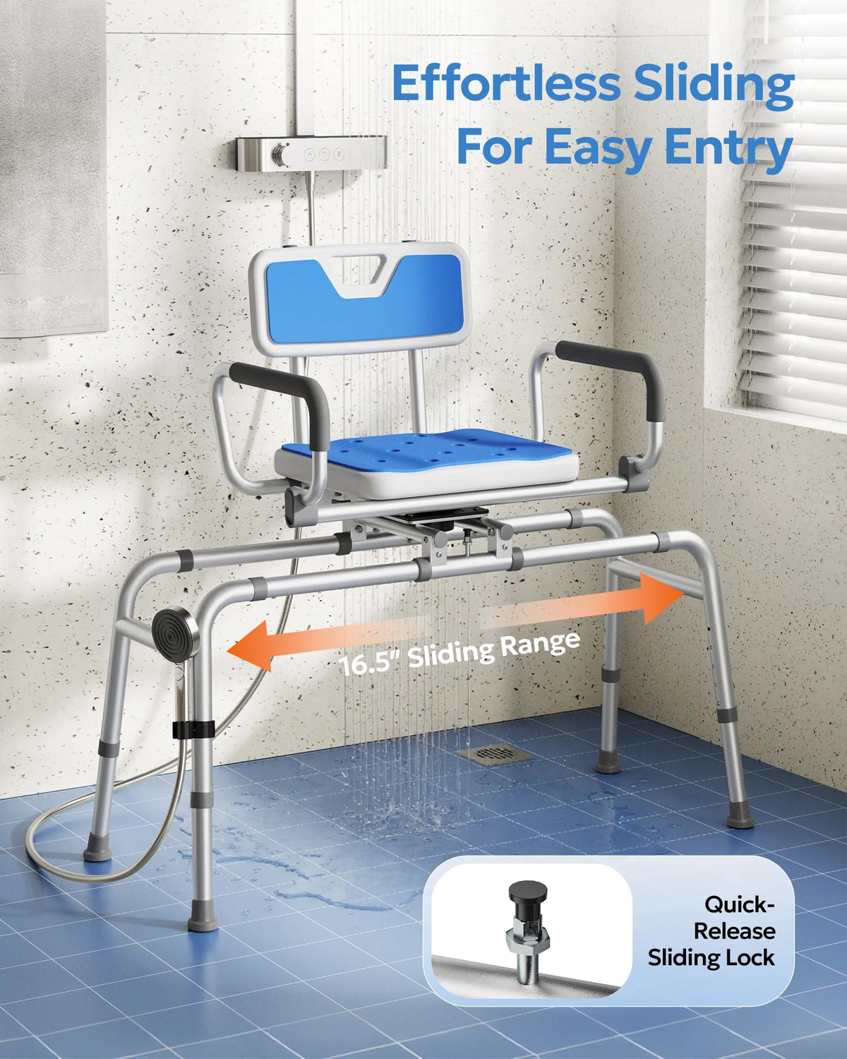 Sliding Shower Chair with 360° Swivel Seat Z180