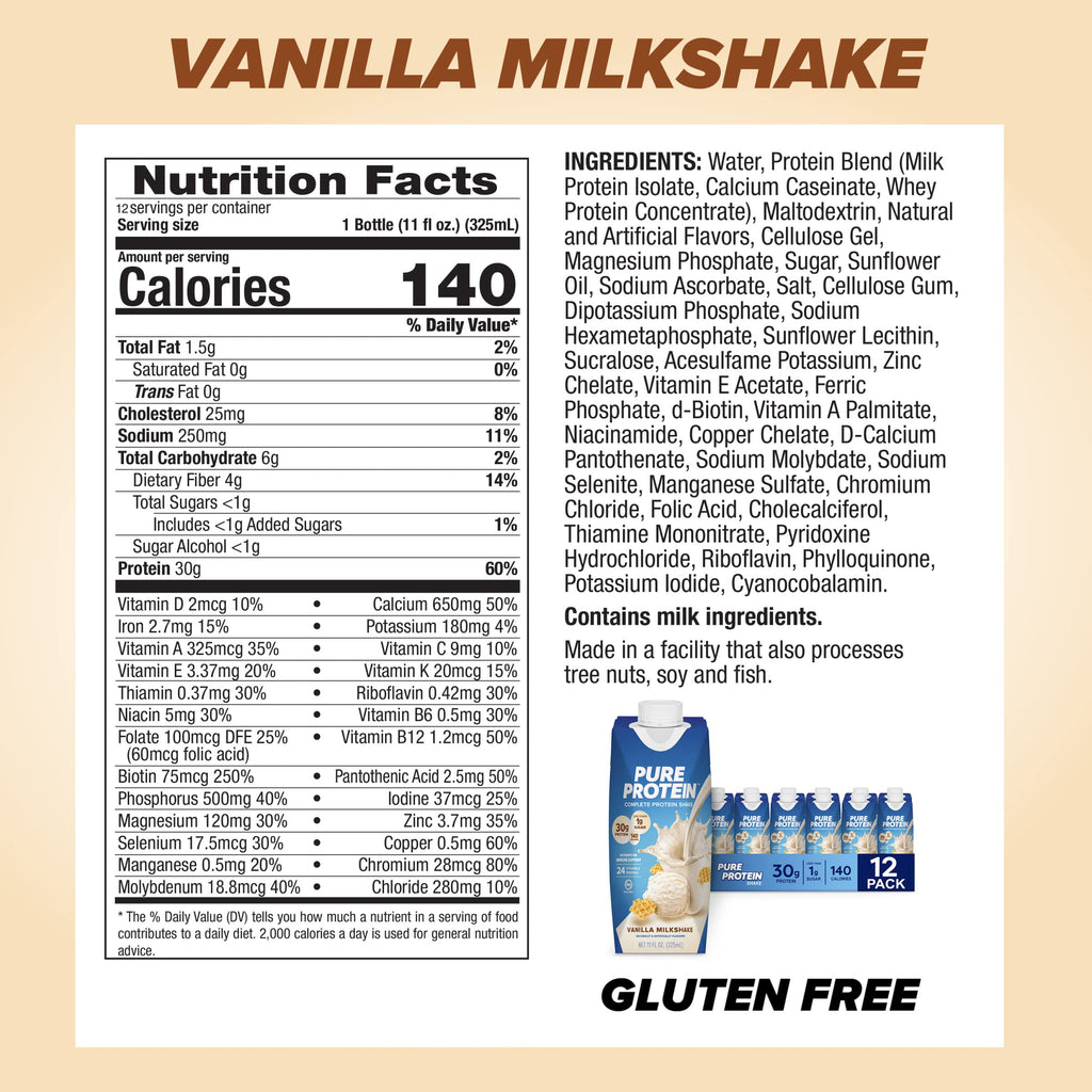 Vanilla Protein Shake, 30g Protein, Vitamins A, C, D, E, Zinc X313