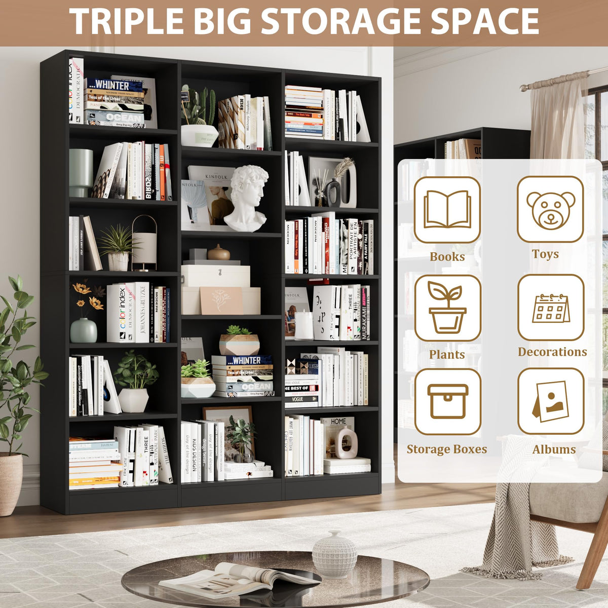 Triple Wide Bookshelf with 17 Display Shelves B749999