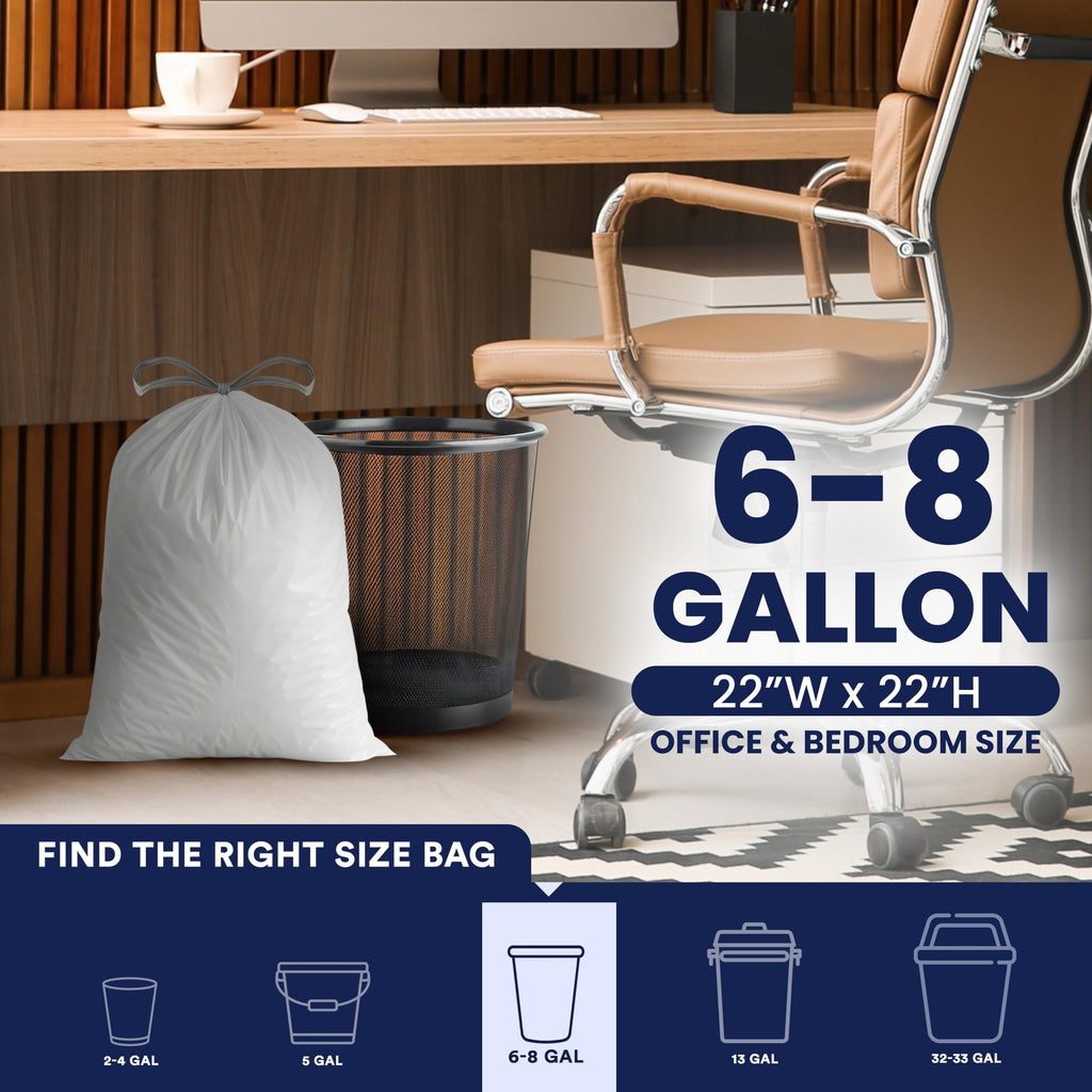 8 Gallon White Drawstring Trash Bags 200 Count G7829