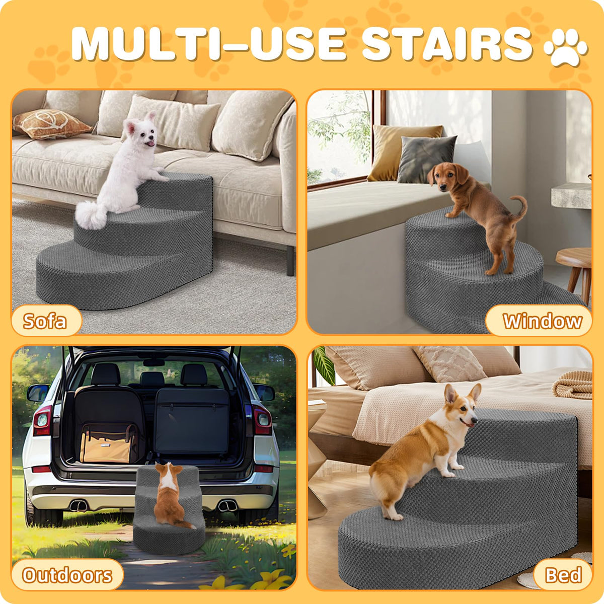 Grey 3 Steps Foam Dog Stairs A31410