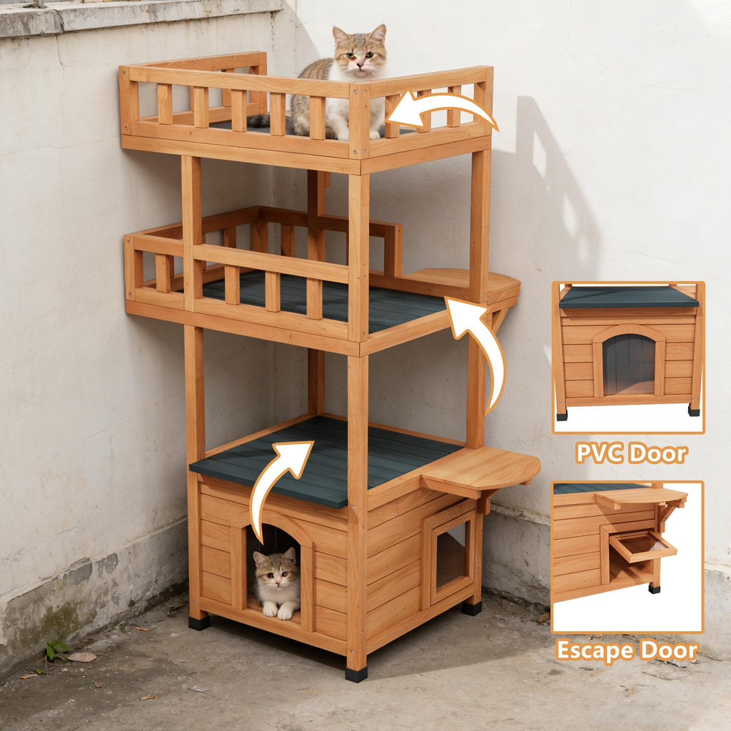 Outdoor Cat Tree Tower with Enclosed Condo O90854