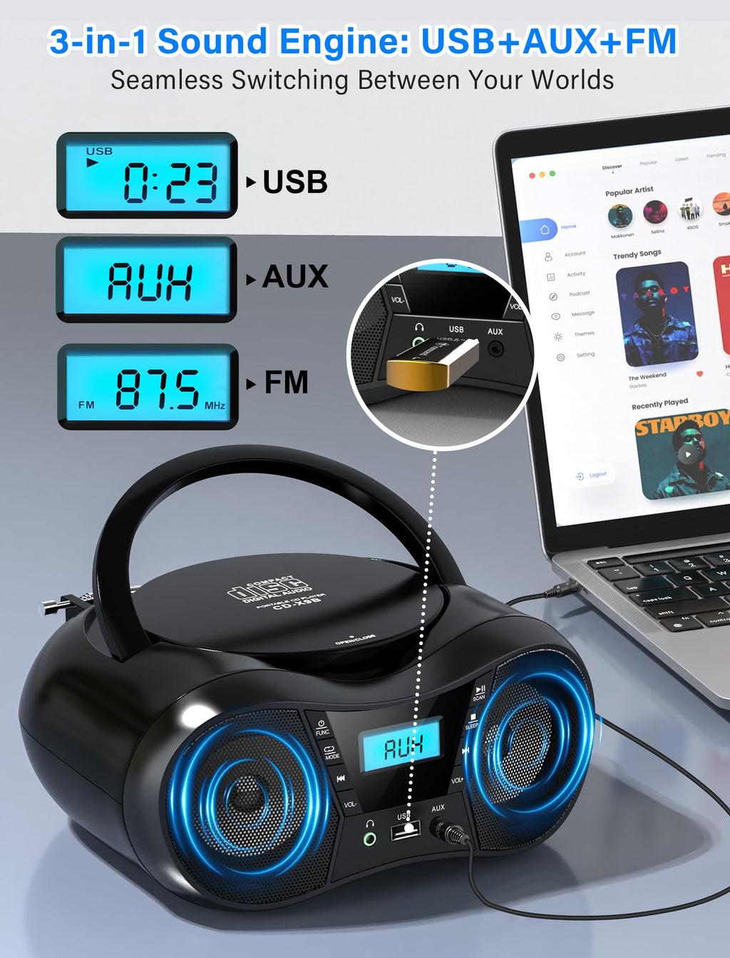 Portable Boombox CD Player with Bluetooth S2194