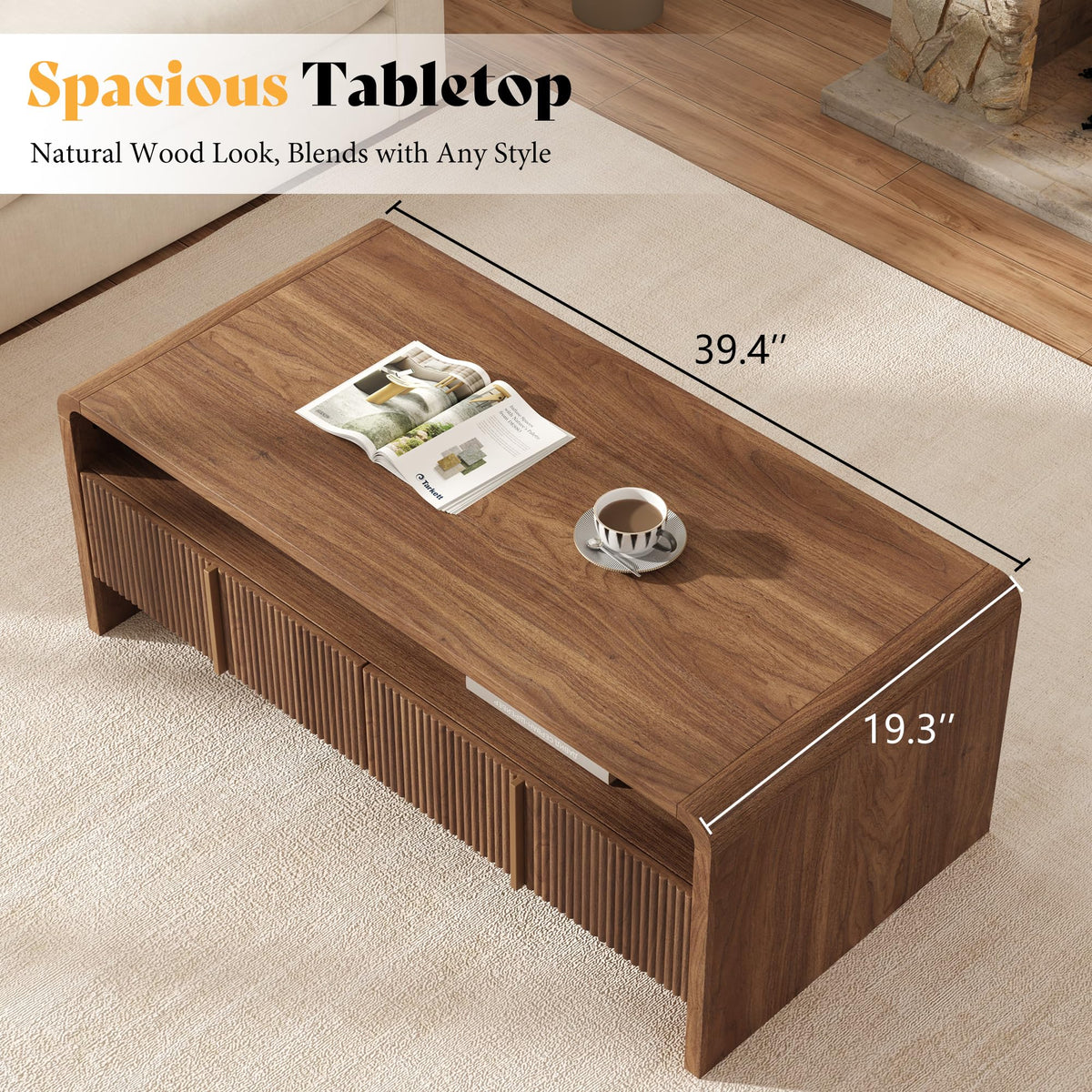 Fluted Coffee Table with Storage D811607