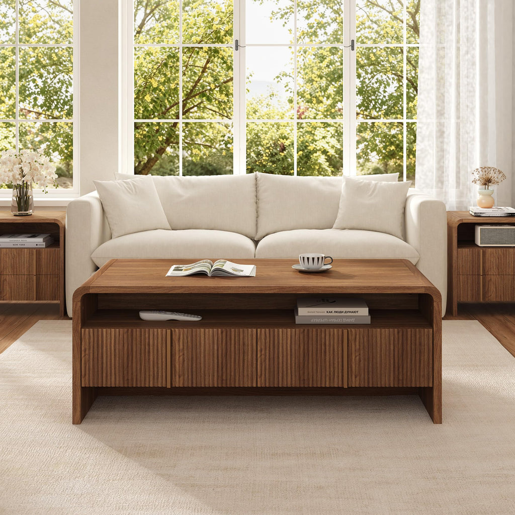Fluted Coffee Table with Storage D811607