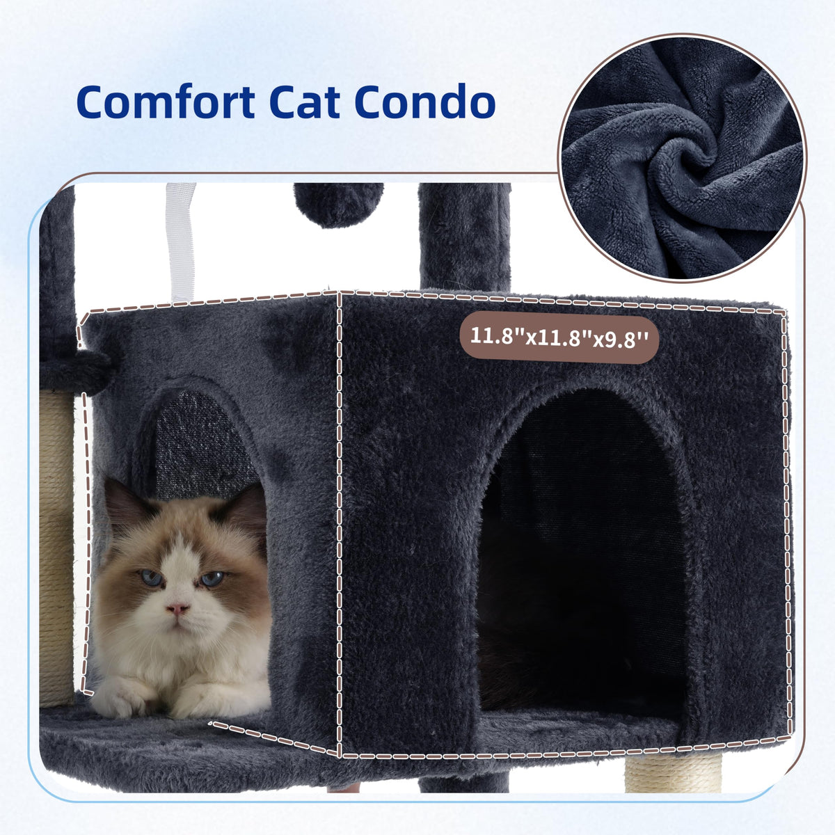 43.3 inch Smoky Gray Cat Tree with Hammock and Scratching Post Q47671